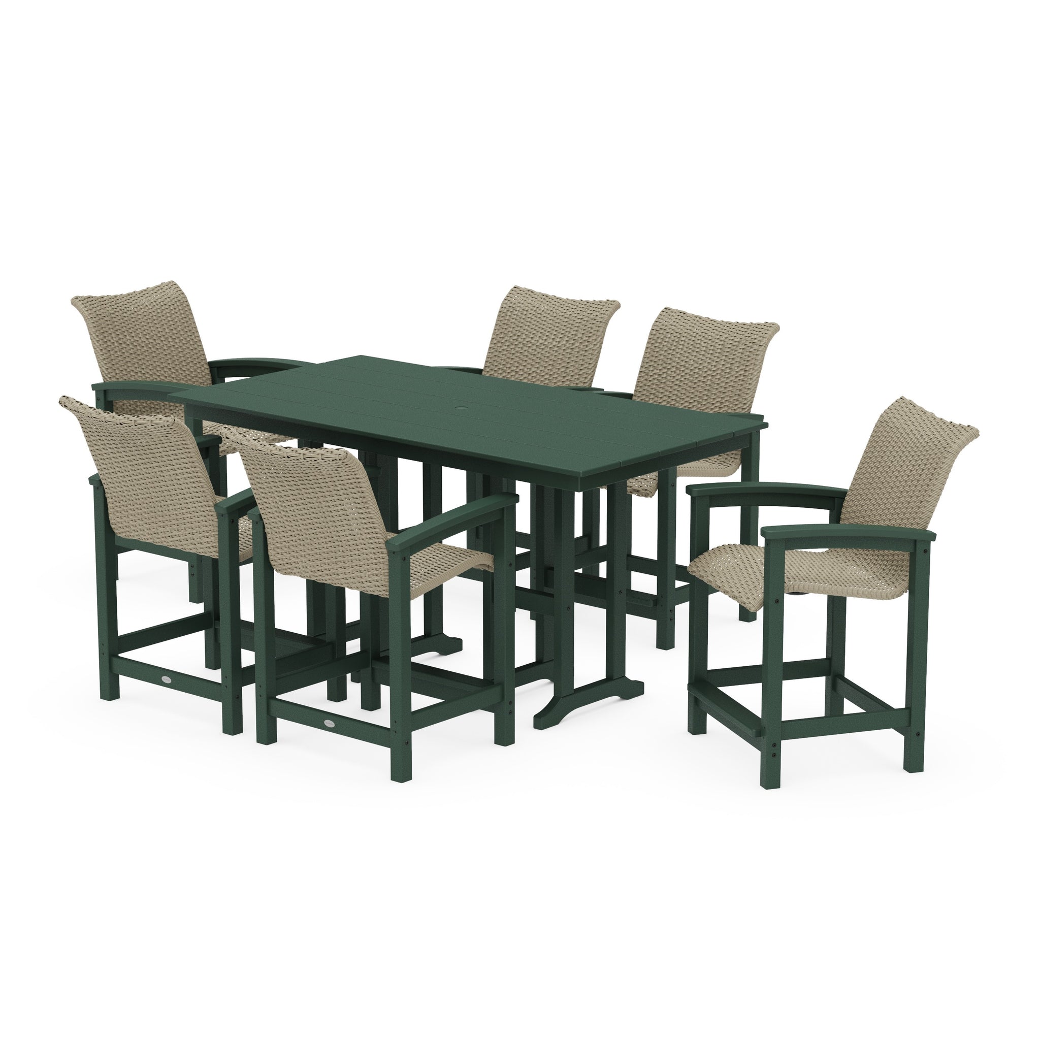 Coastal Woven Arm Chair 7-Piece Farmhouse Counter Set