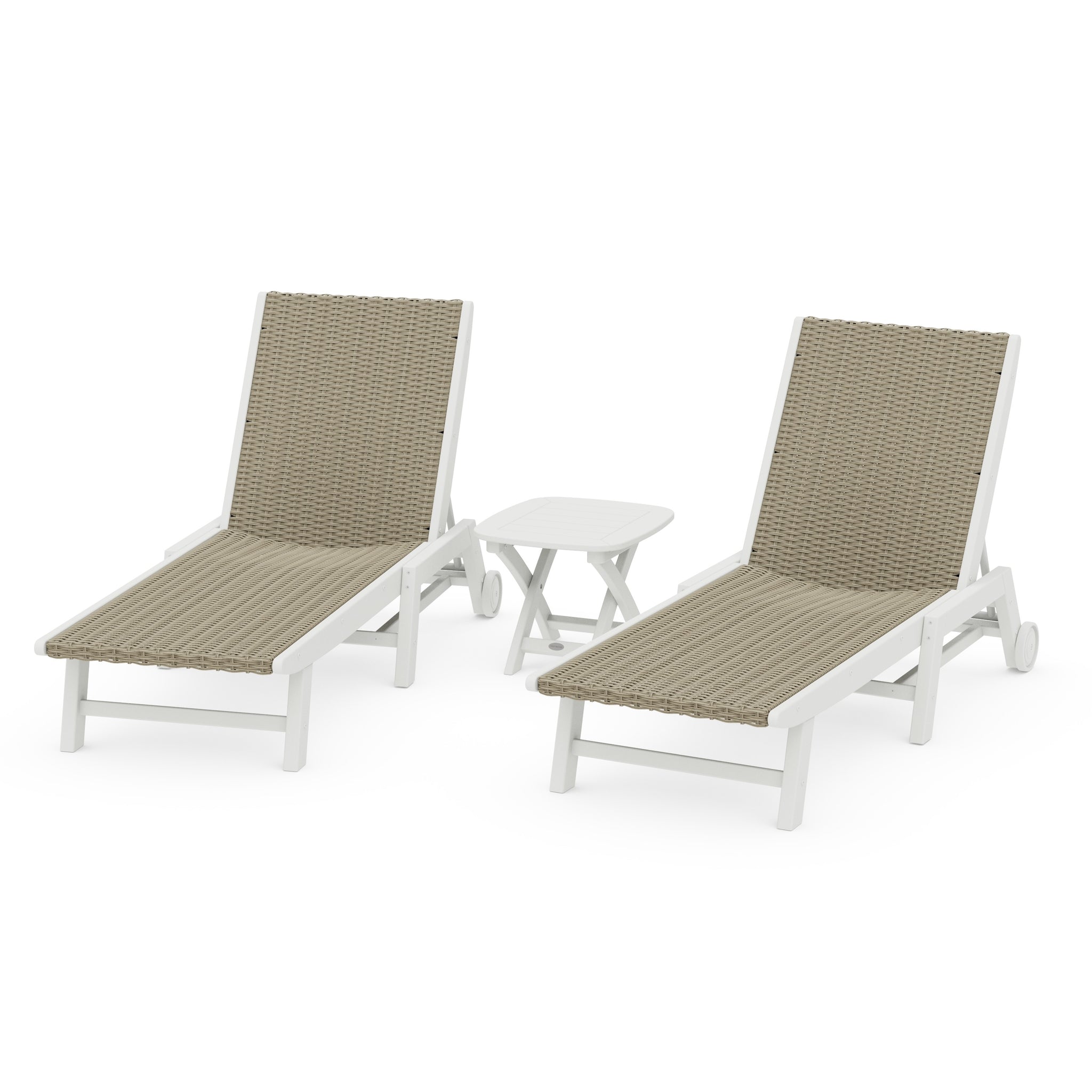 3 - Piece Coastal Woven Chaise with Wheels Chaise Lounge Set