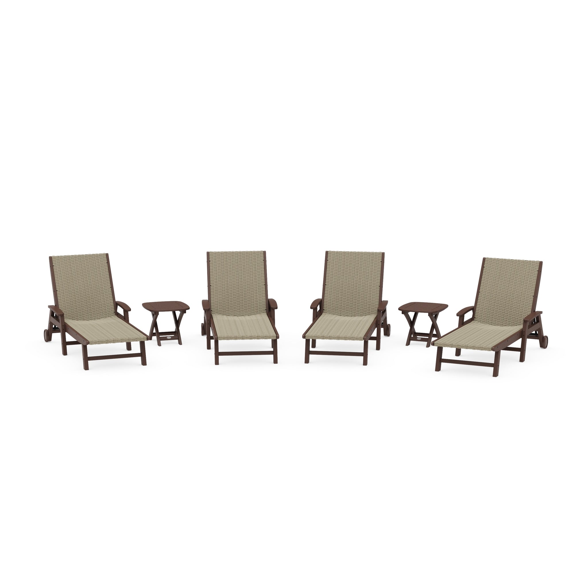 6- Piece Coastal Woven Chaise with Arms and Wheels Chaise Lounge Set