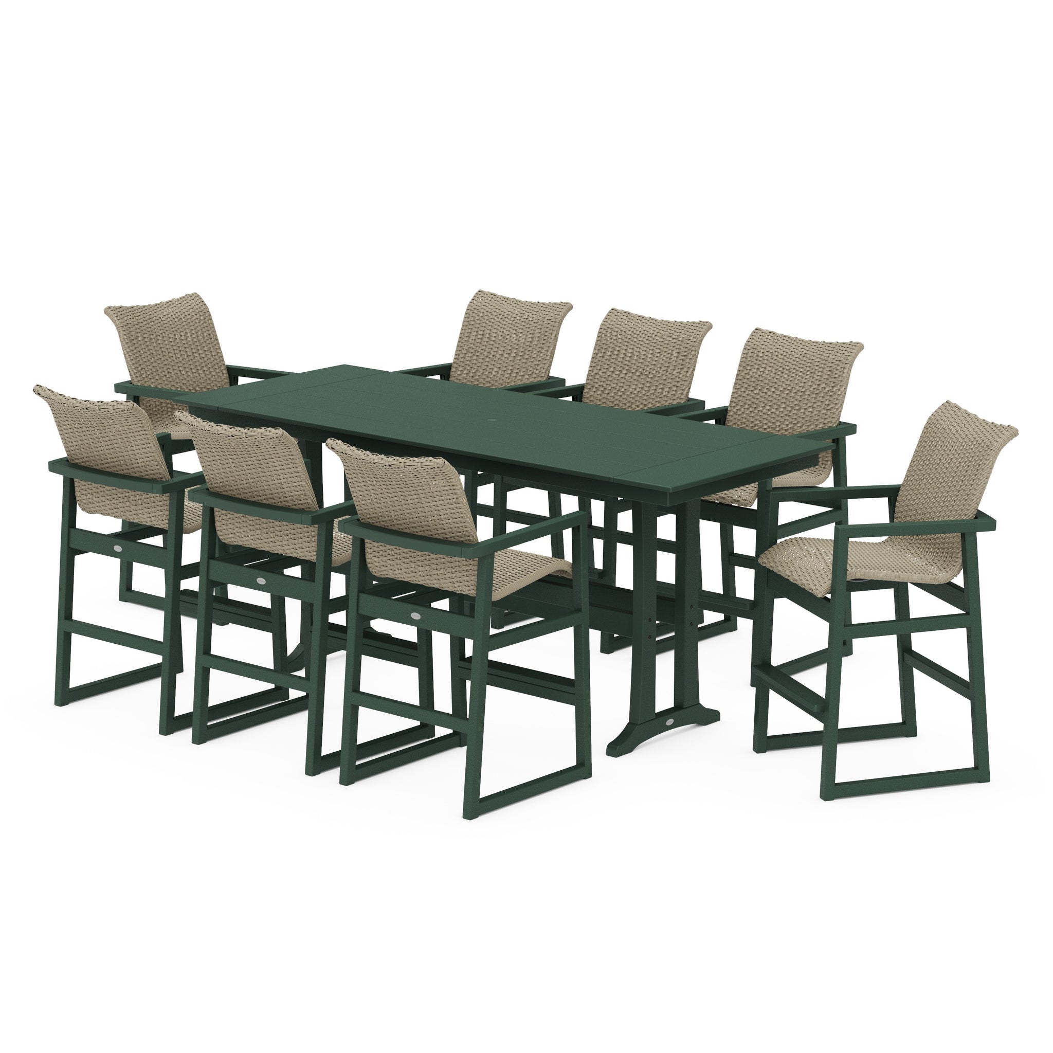 EDGE Woven 9-Piece Farmhouse Bar Set with Trestle Legs