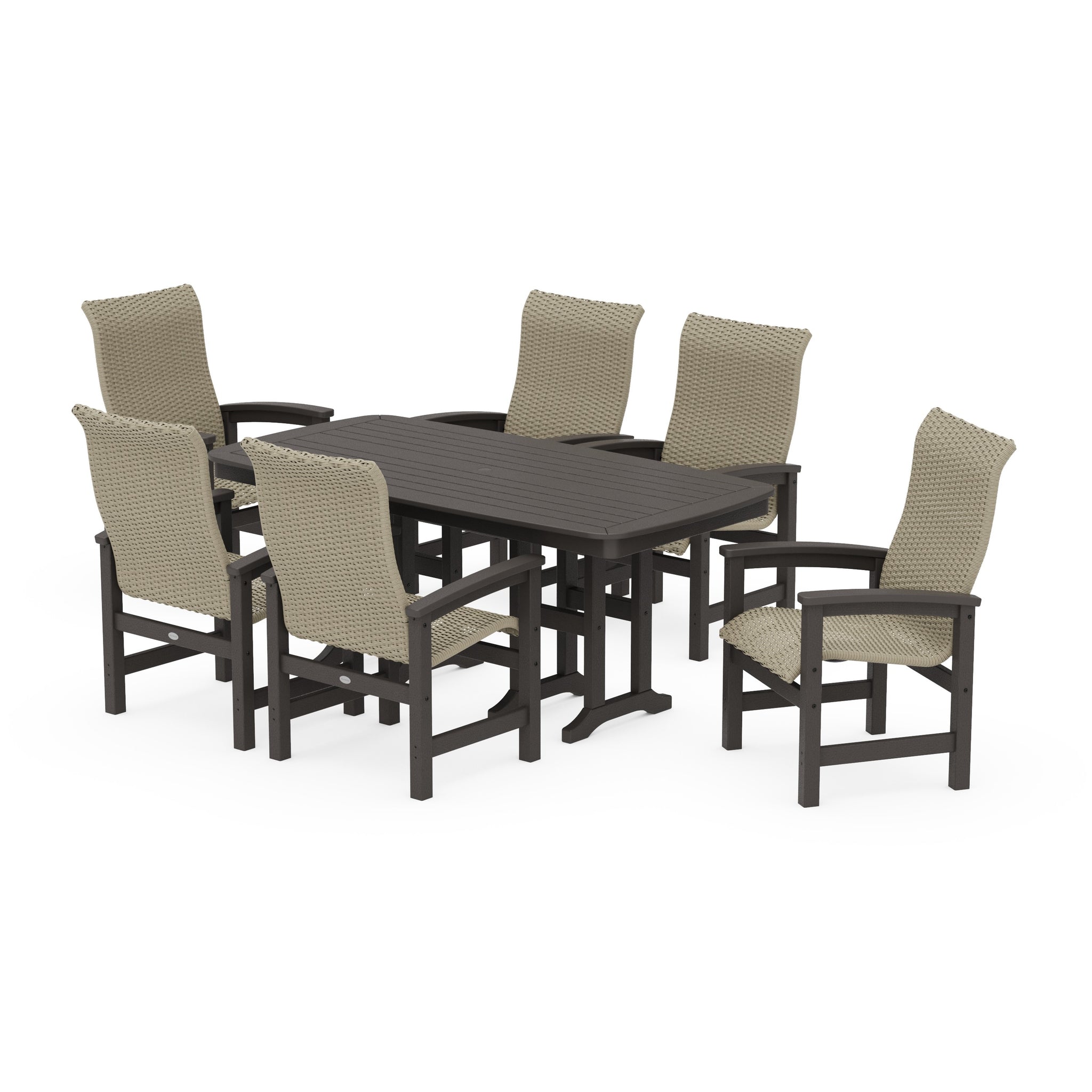 Coastal Woven High-Back Arm Chair 7-Piece Dining Set