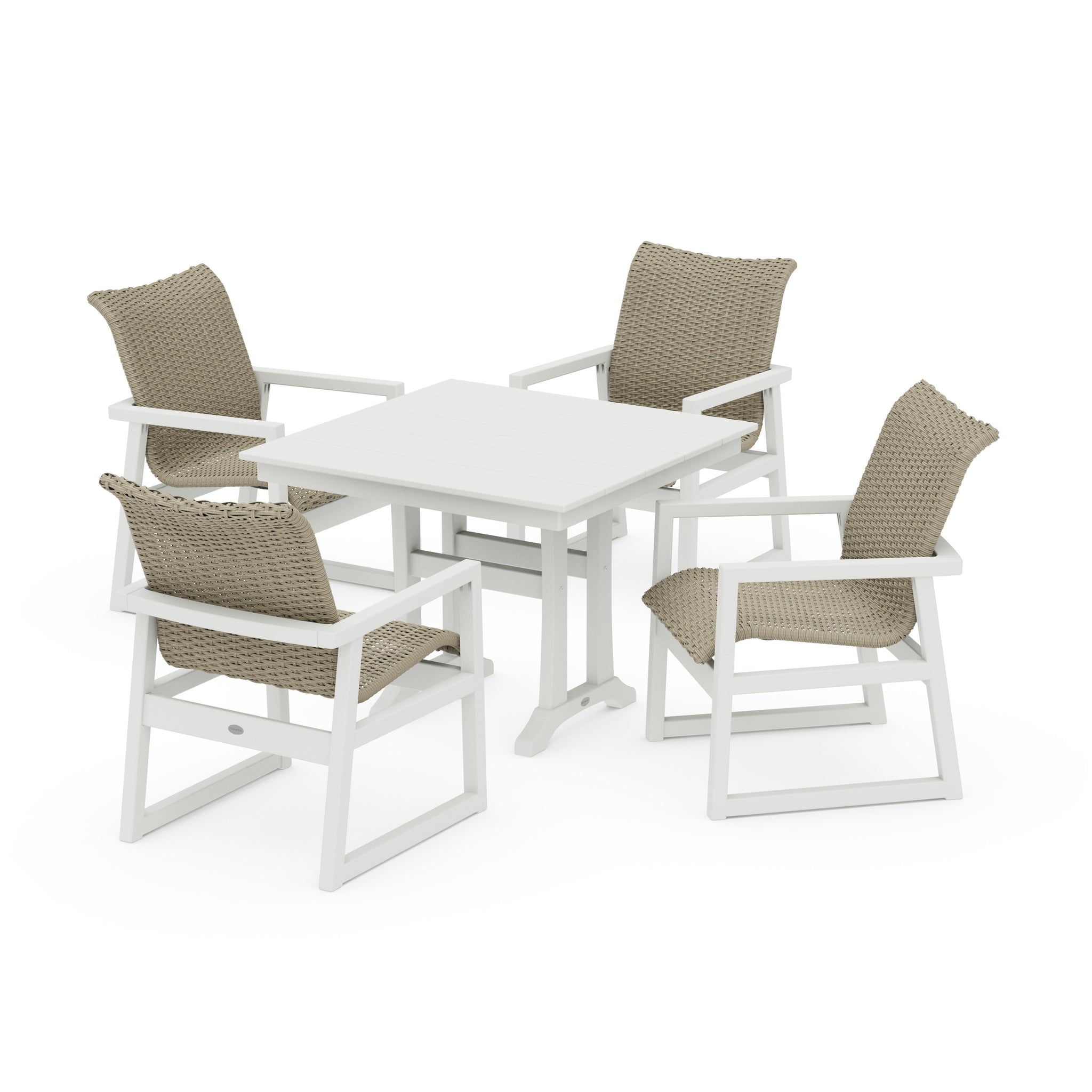 EDGE Woven 5-Piece Farmhouse Dining Set with Trestle Legs