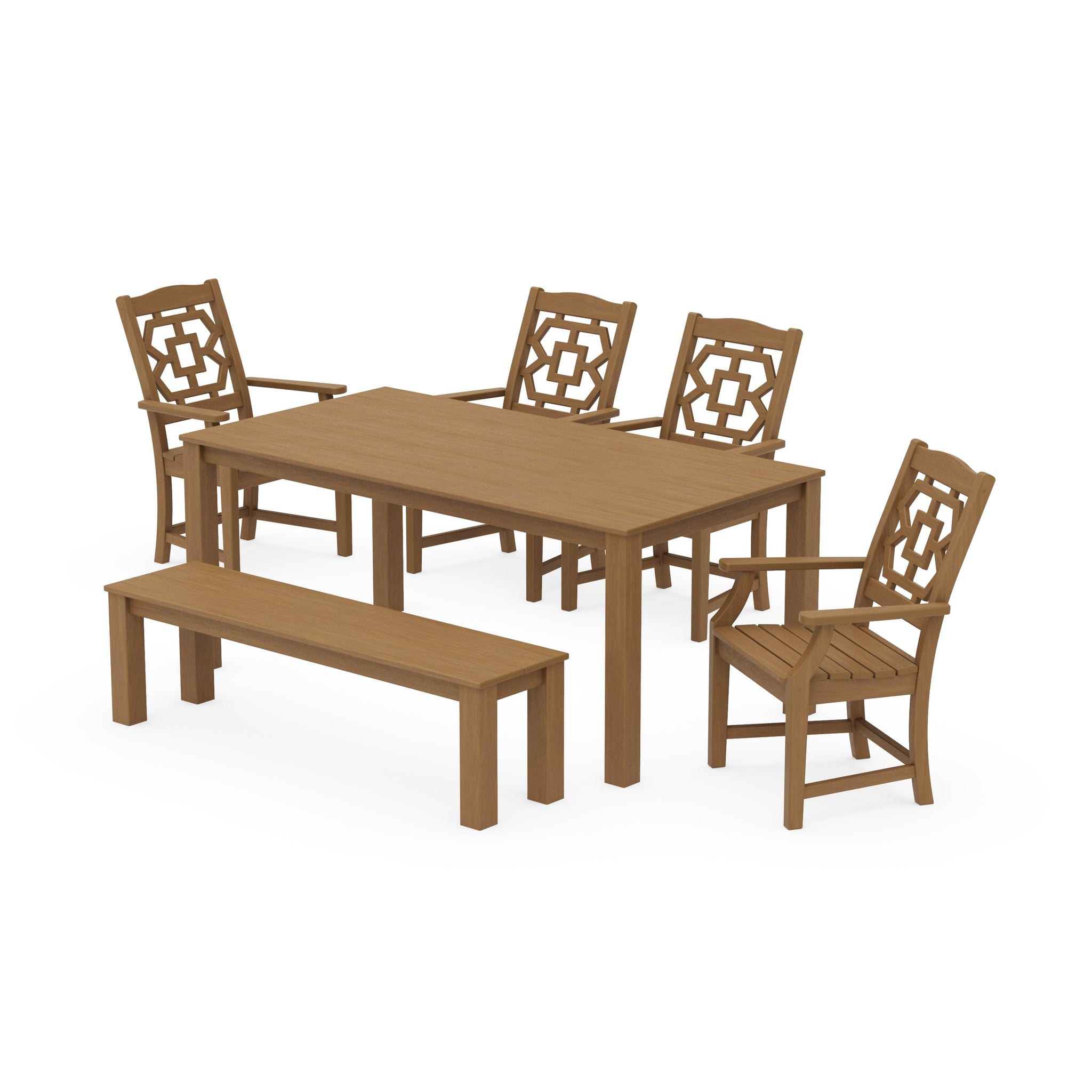 Chinoiserie 6-Piece Parsons Dining Set with Bench