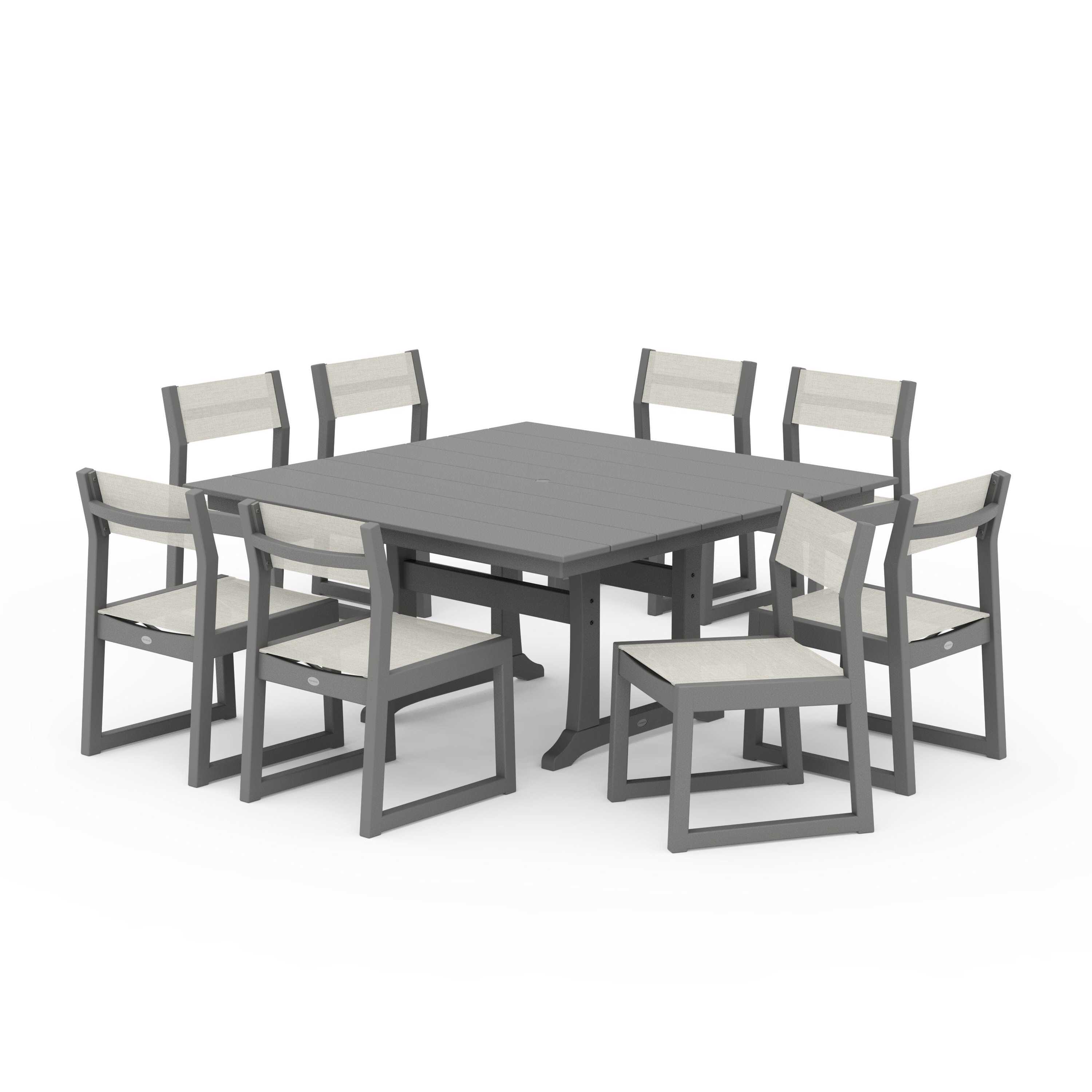 EDGE Sling Side Chair 9-Piece Farmhouse Trestle Dining Set