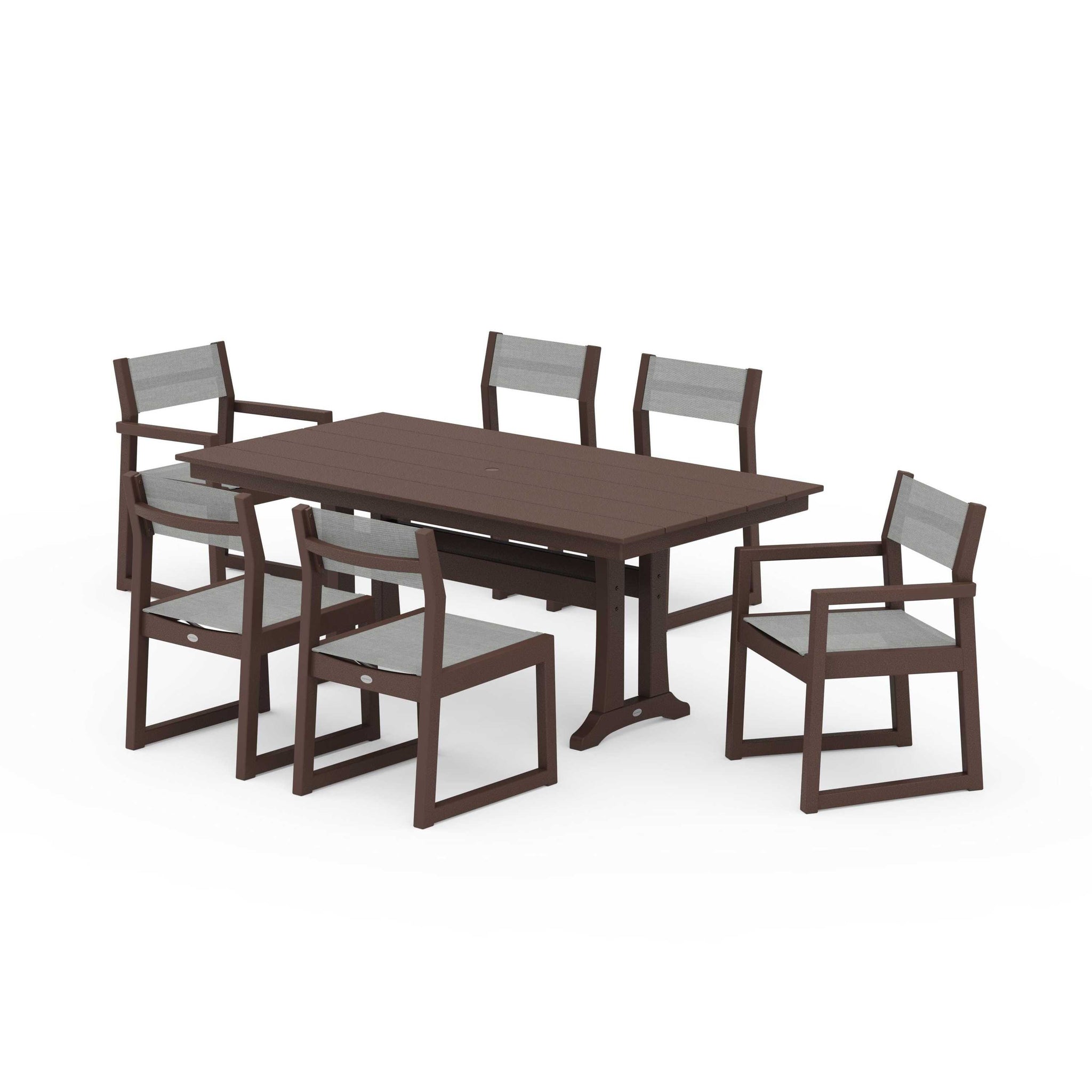 EDGE Sling 7-Piece Farmhouse Trestle Dining Set