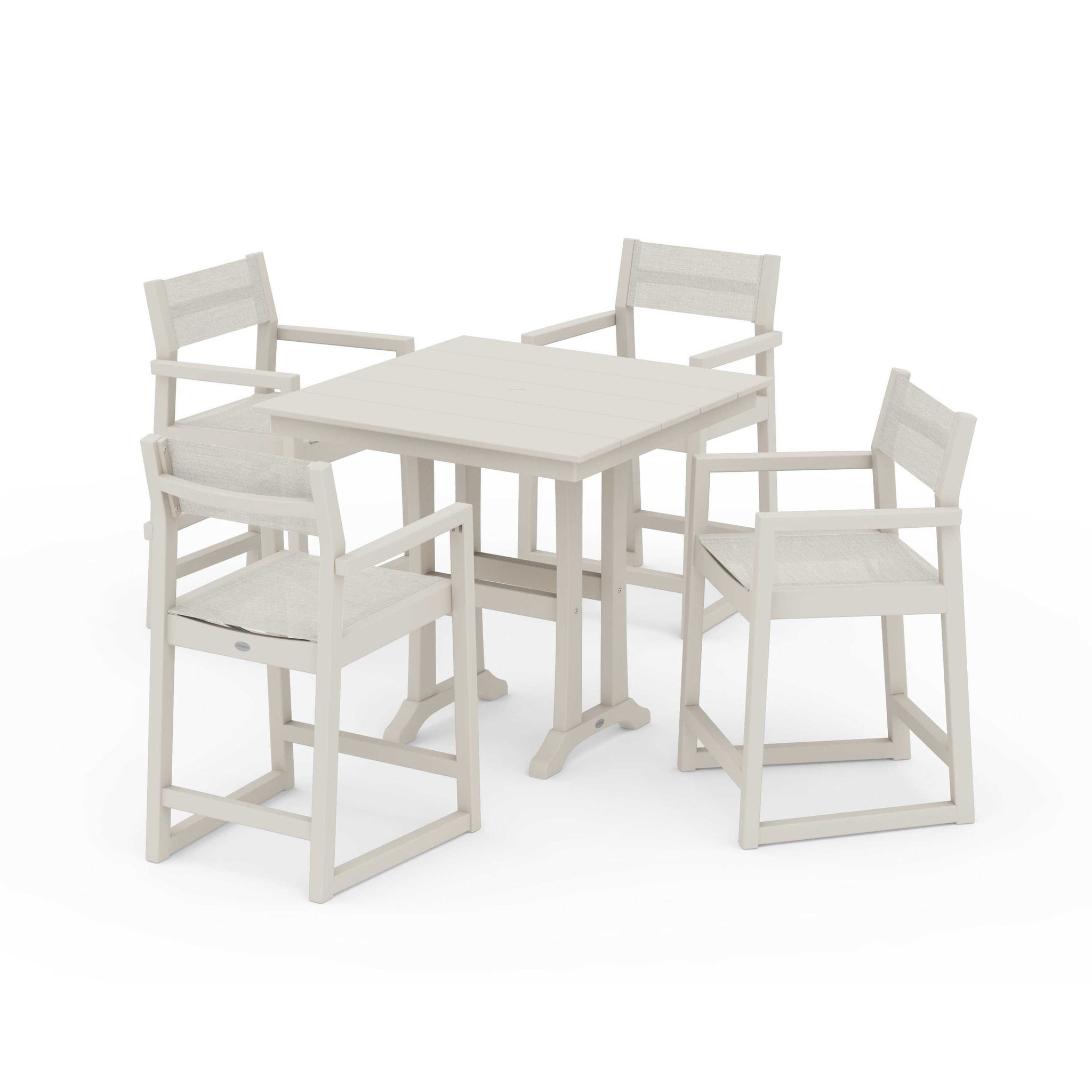 EDGE Sling Arm Chair 5-Piece Farmhouse Counter Set with Trestle Legs