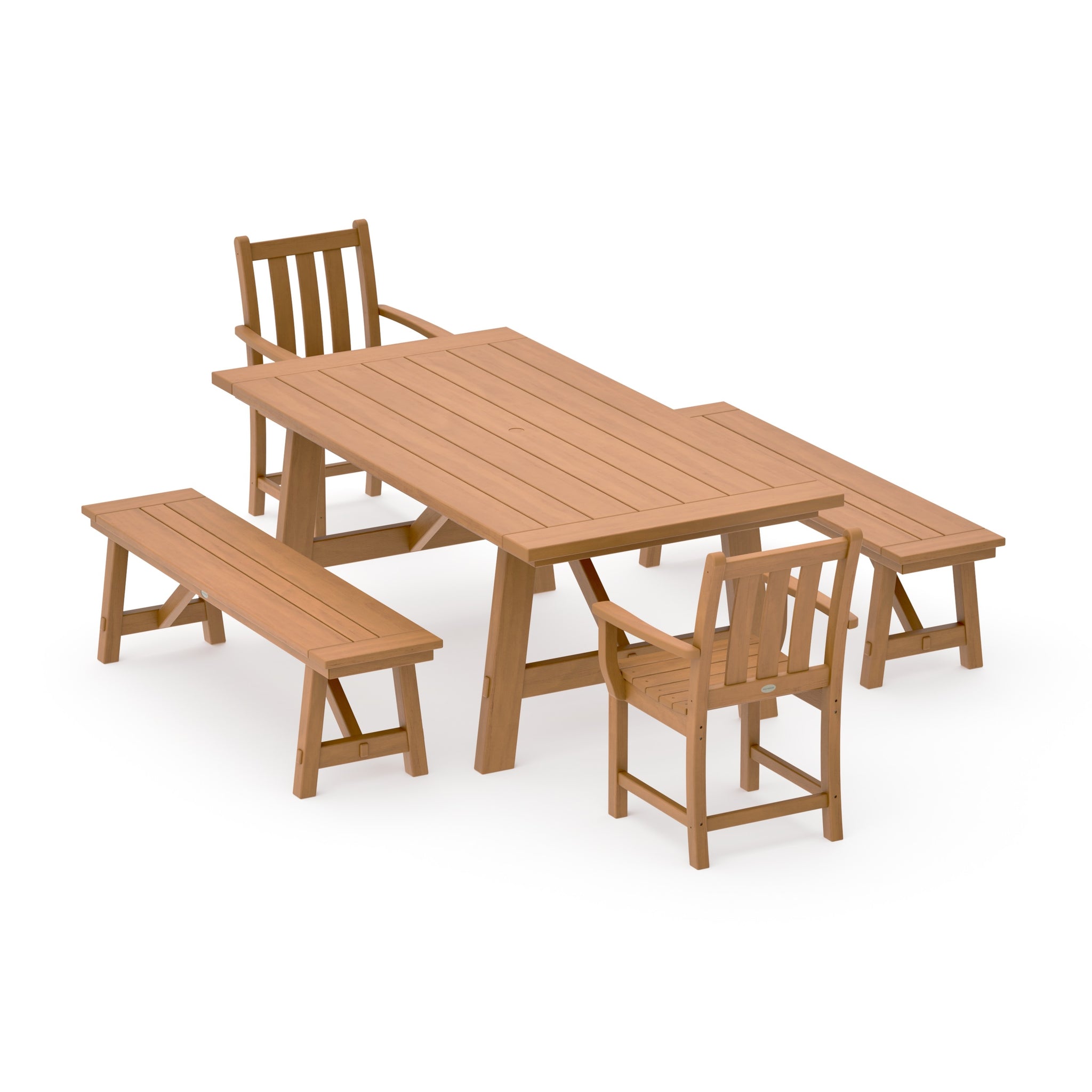 Traditional Garden 5-Piece Rustic Farmhouse Dining Set With Benches
