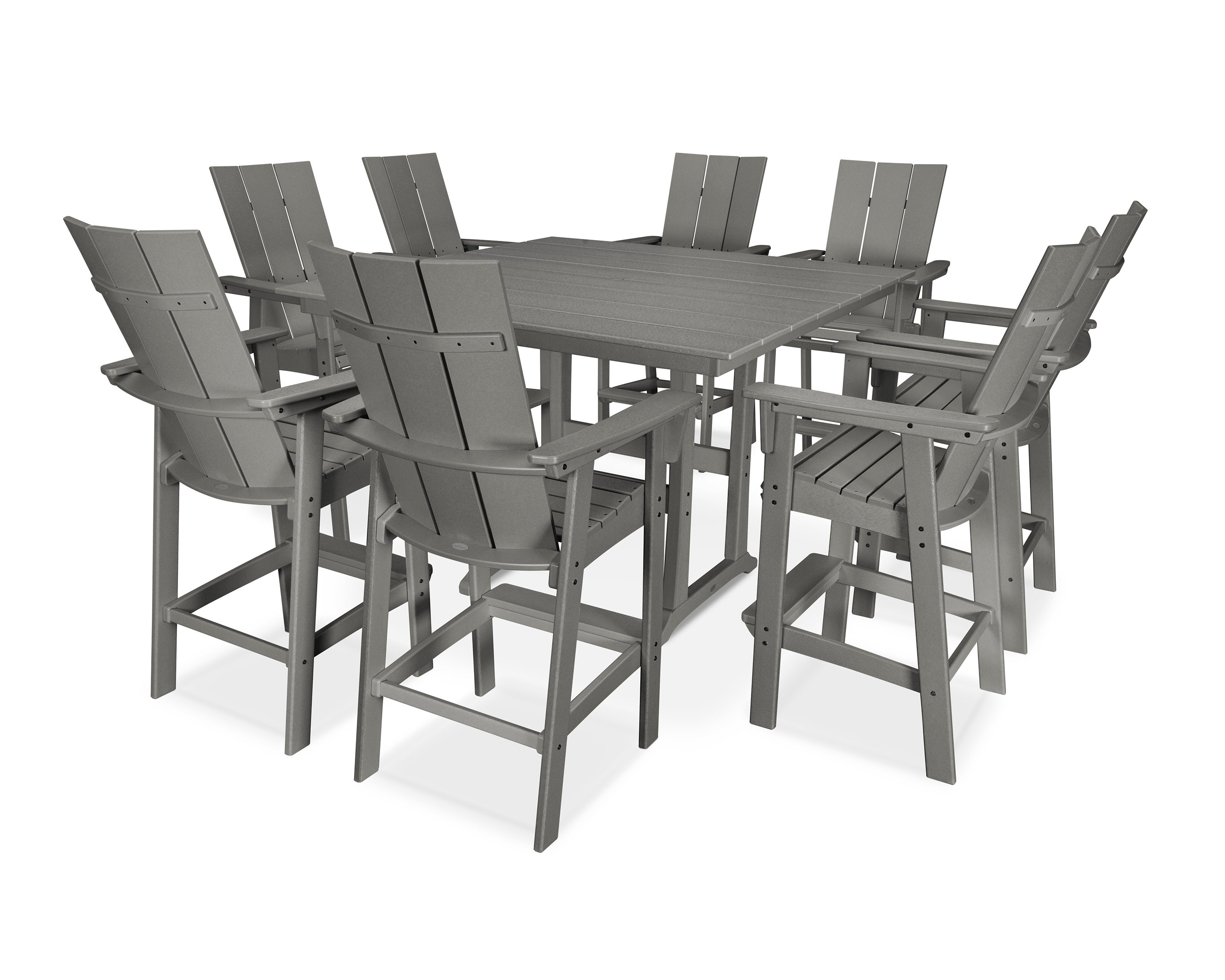 Modern Curveback Adirondack 9-Piece Farmhouse Trestle Bar Set