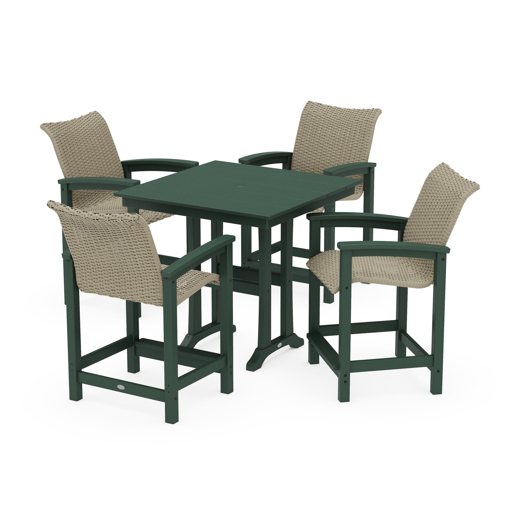 Coastal Woven 5-Piece Farmhouse Counter Set with Trestle Legs