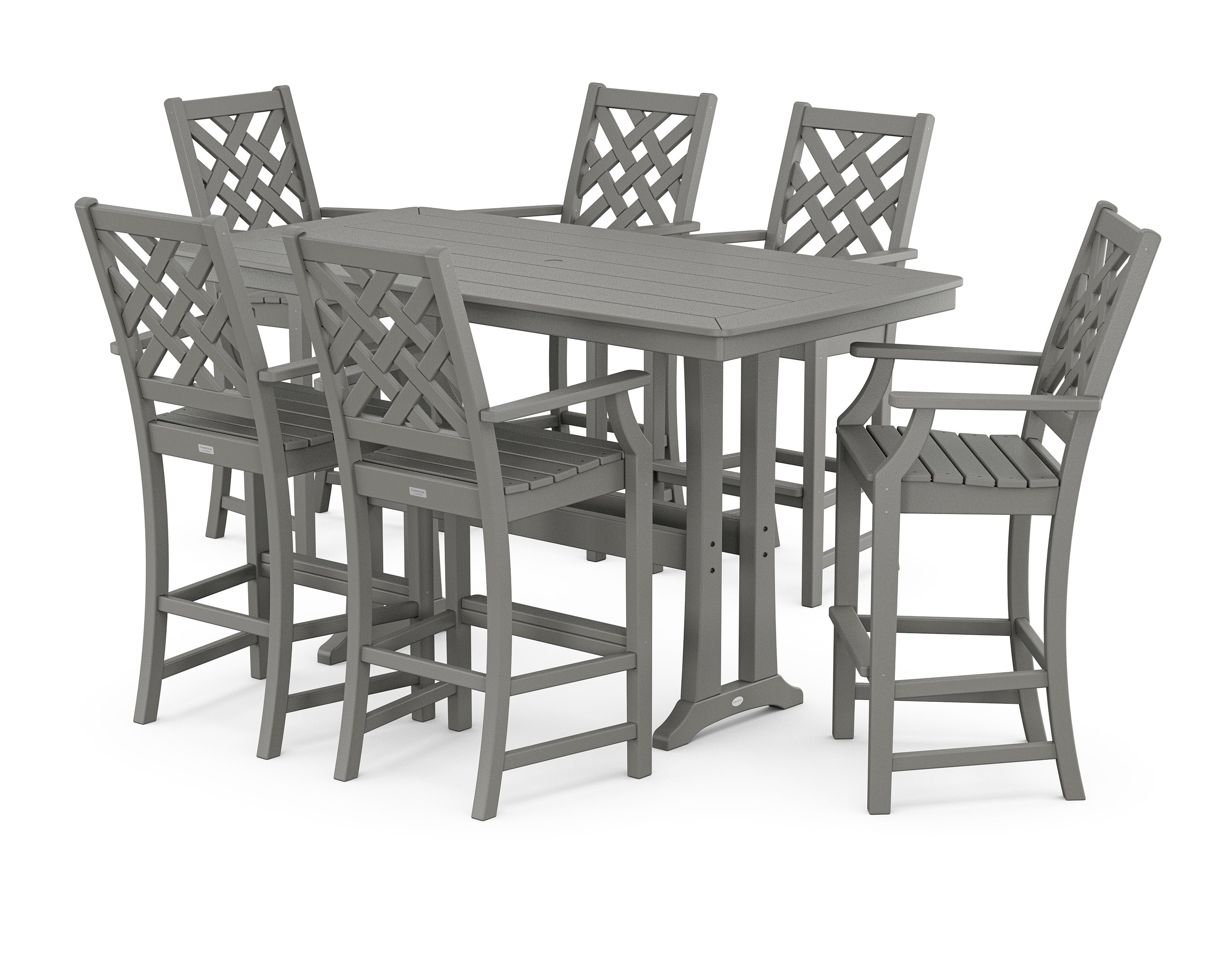 Wovendale Arm Chair 7-Piece Bar Set with Trestle Legs