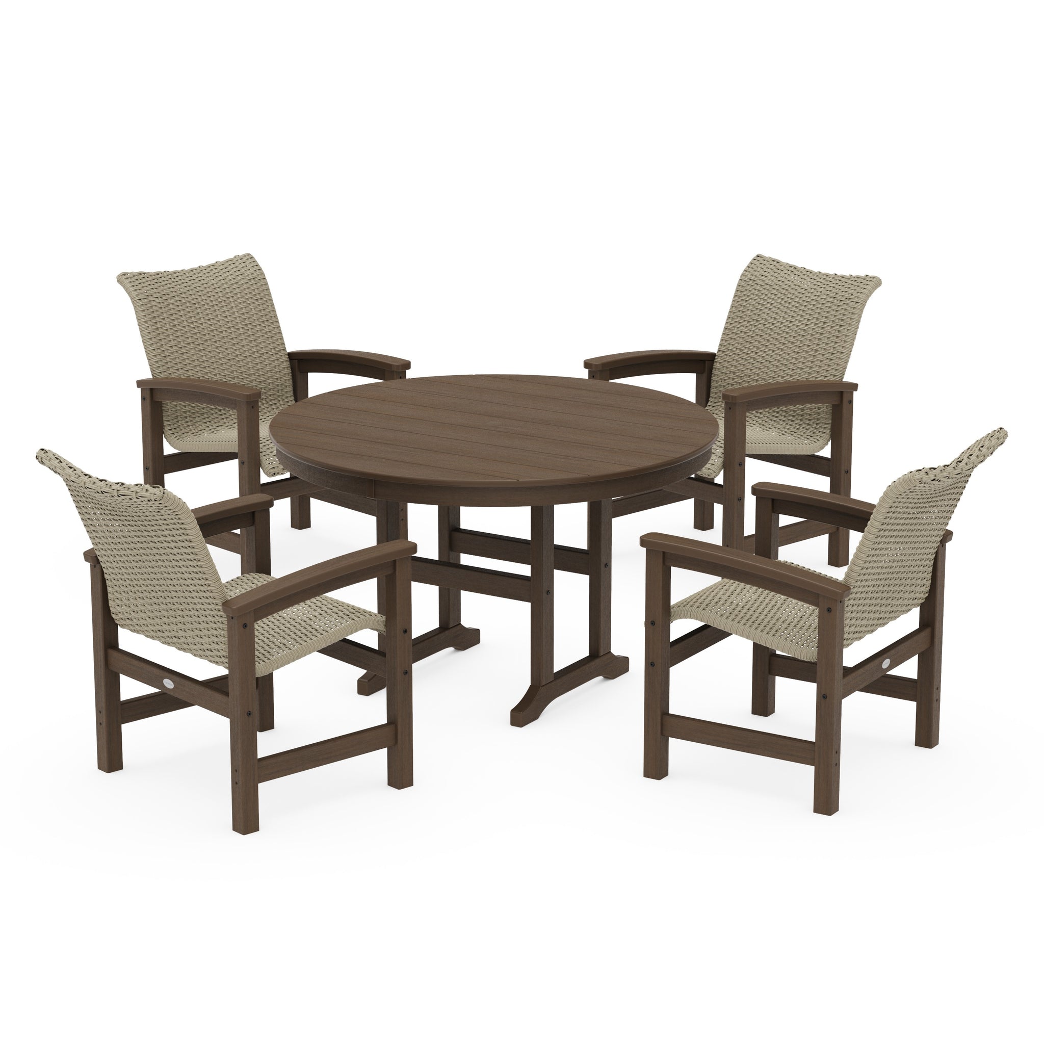 Coastal Woven 5-Piece Round Farmhouse Dining Set