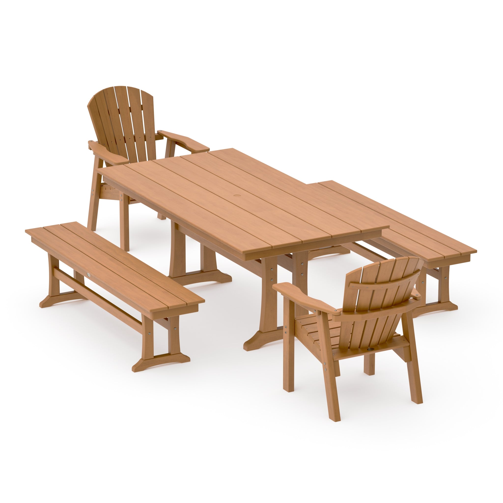 Seashell 5-Piece Farmhouse Dining Set With Trestle Legs