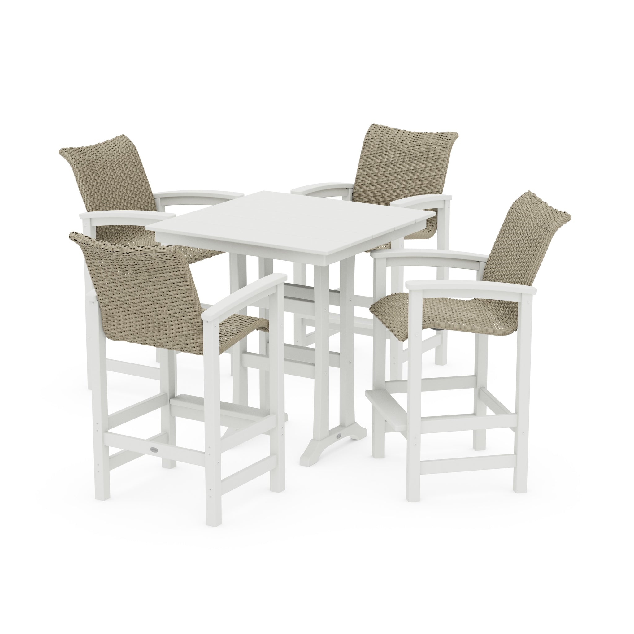 Coastal Woven 5-Piece Farmhouse Bar Set with Trestle Legs