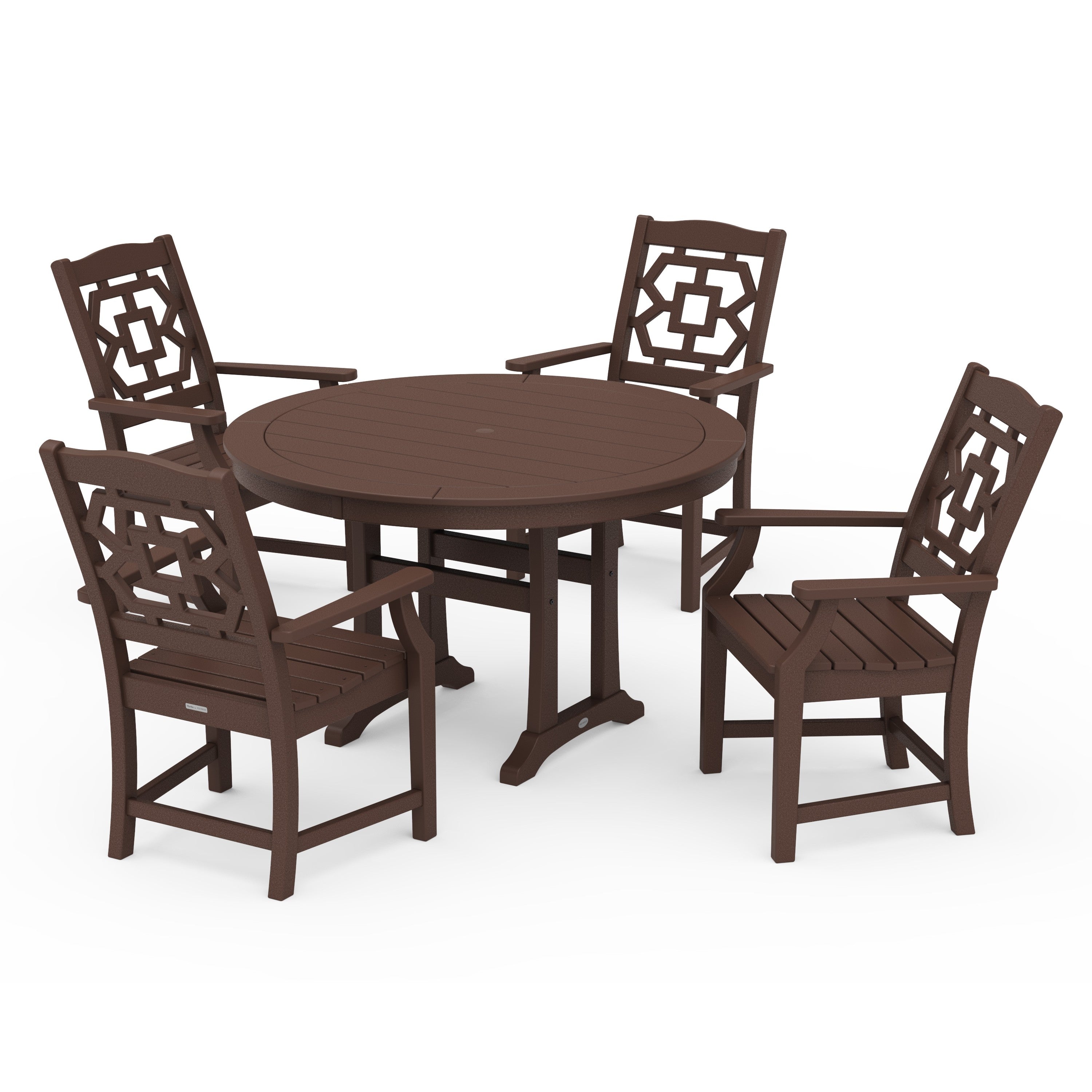 Chinoiserie 5-Piece Round Dining Set with Trestle Legs