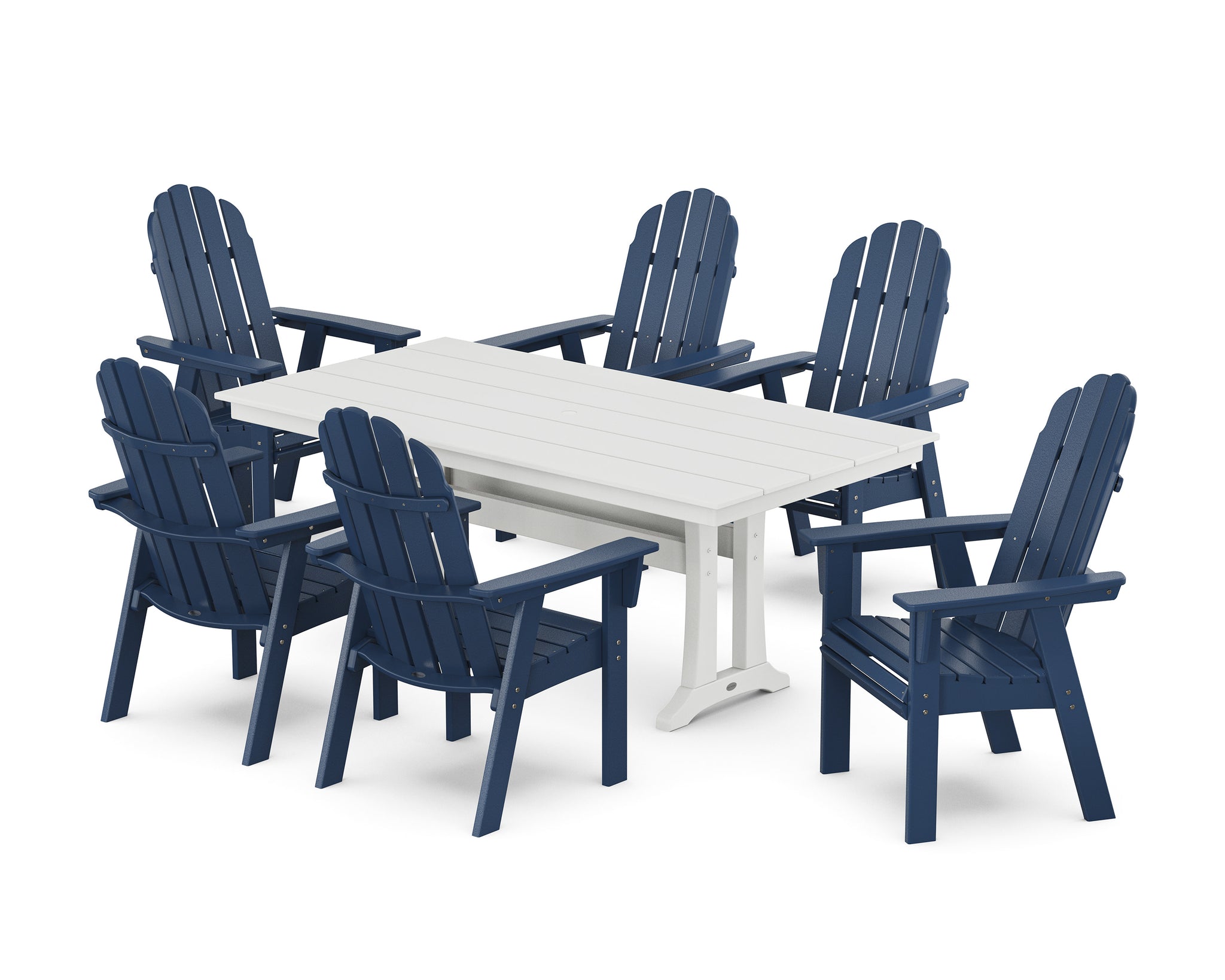 Vineyard Curveback Adirondack Chair 7-Piece Farmhouse Dining Set with Trestle Legs
