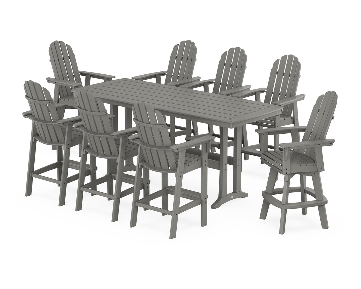 Vineyard Curveback Adirondack Swivel 9-Piece Bar Set with Trestle Legs