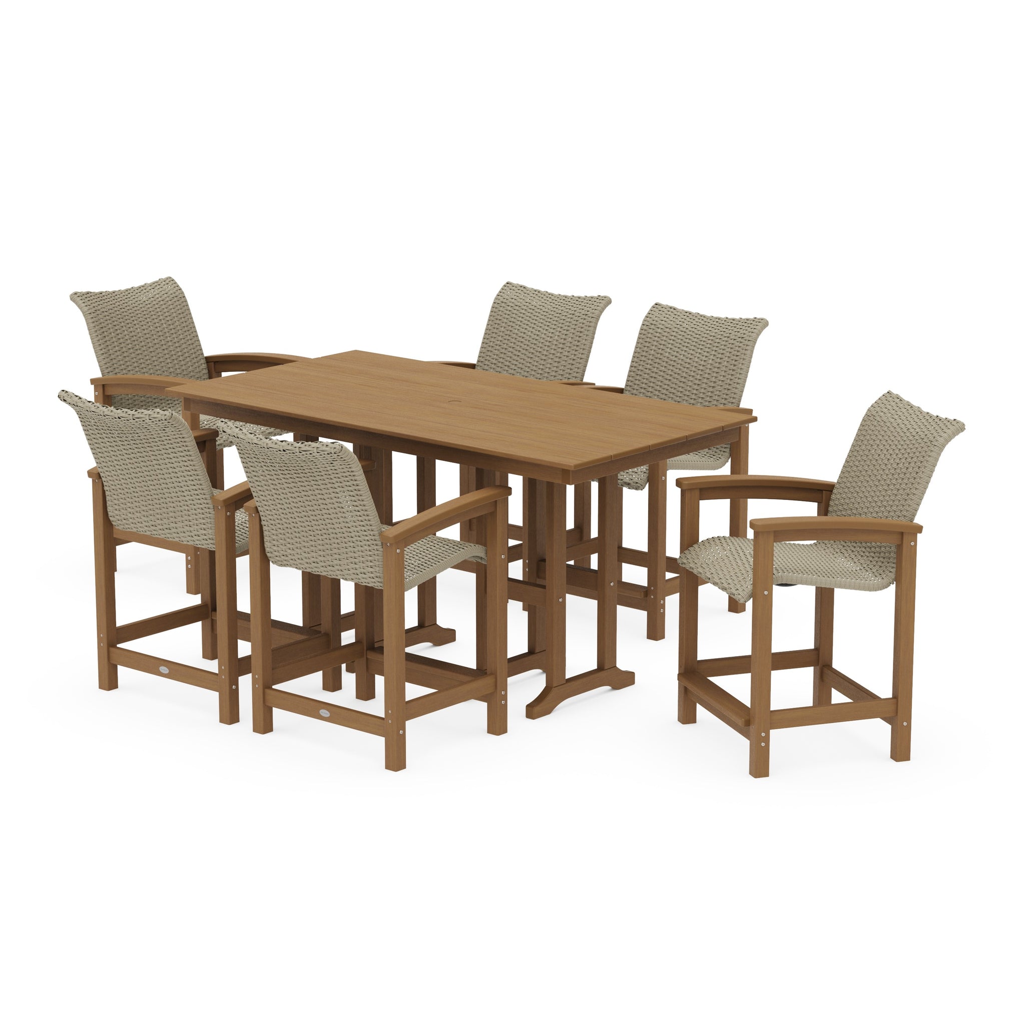 Coastal Woven Arm Chair 7-Piece Farmhouse Counter Set