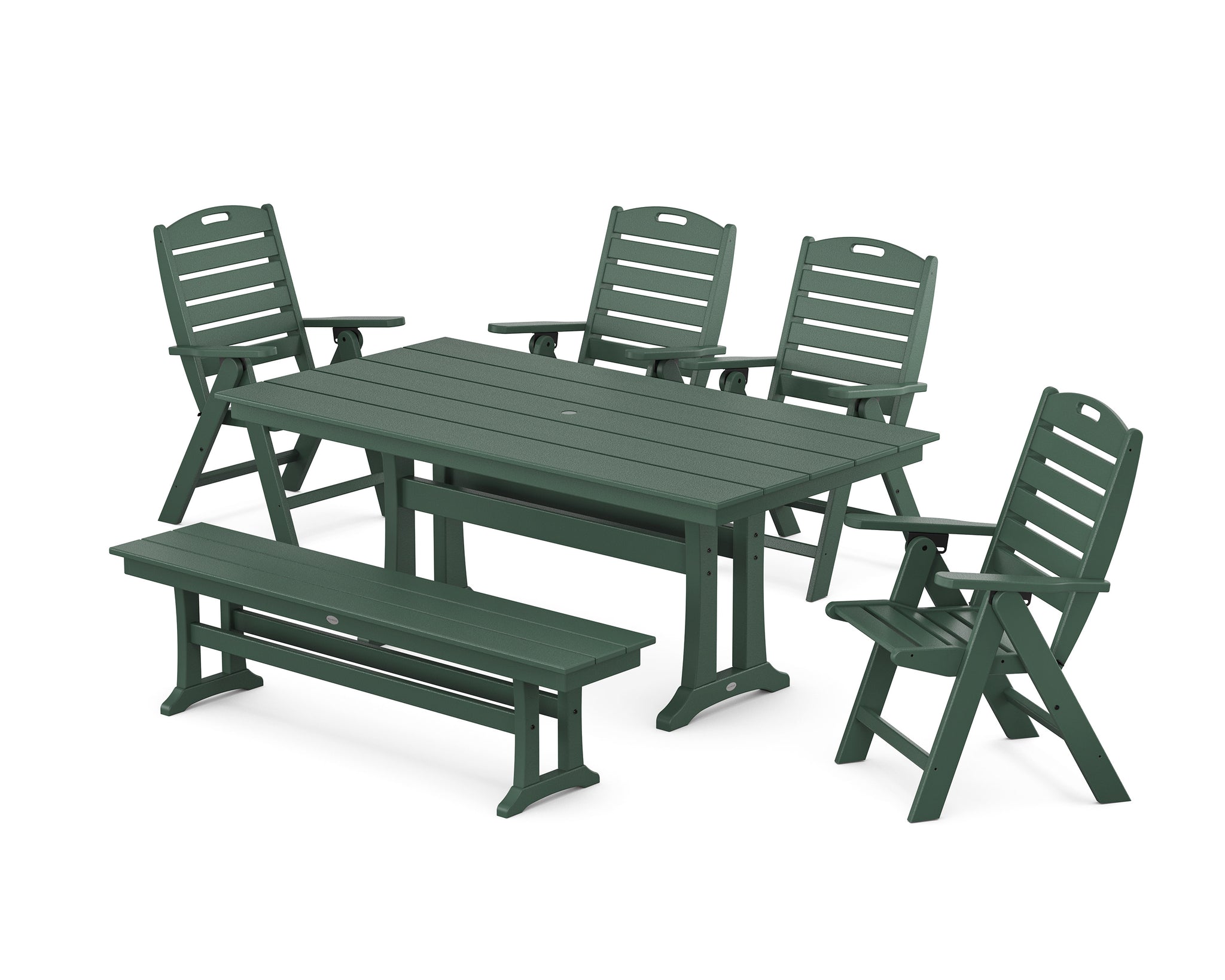 Nautical Highback 6-Piece Farmhouse Dining Set with Trestle Legs and Bench