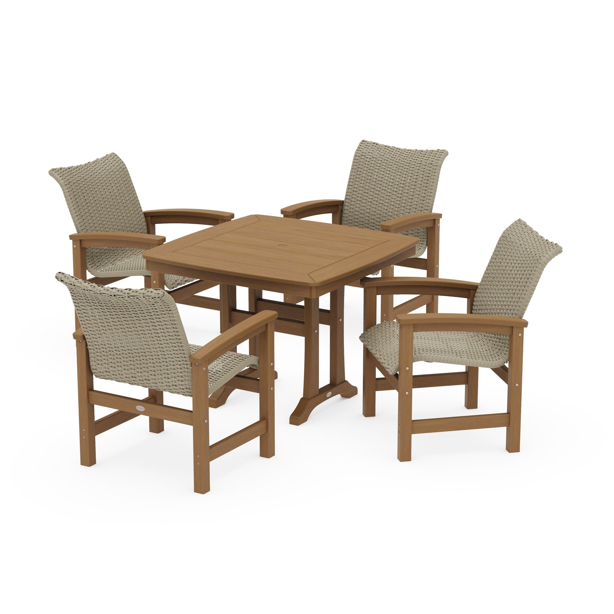Coastal Woven 5-Piece Dining Set with Trestle Legs