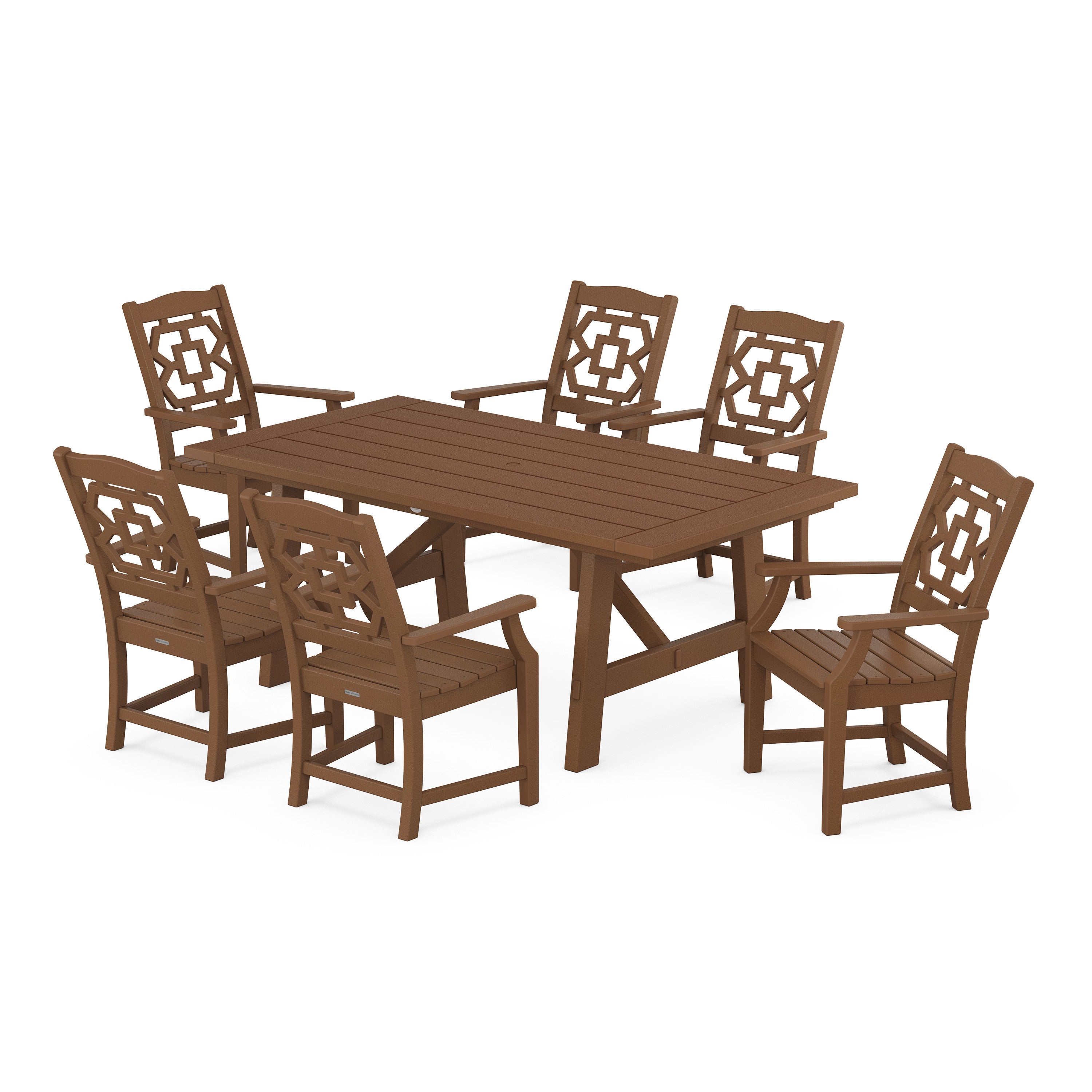 Chinoiserie Arm Chair 7-Piece Rustic Farmhouse Dining Set