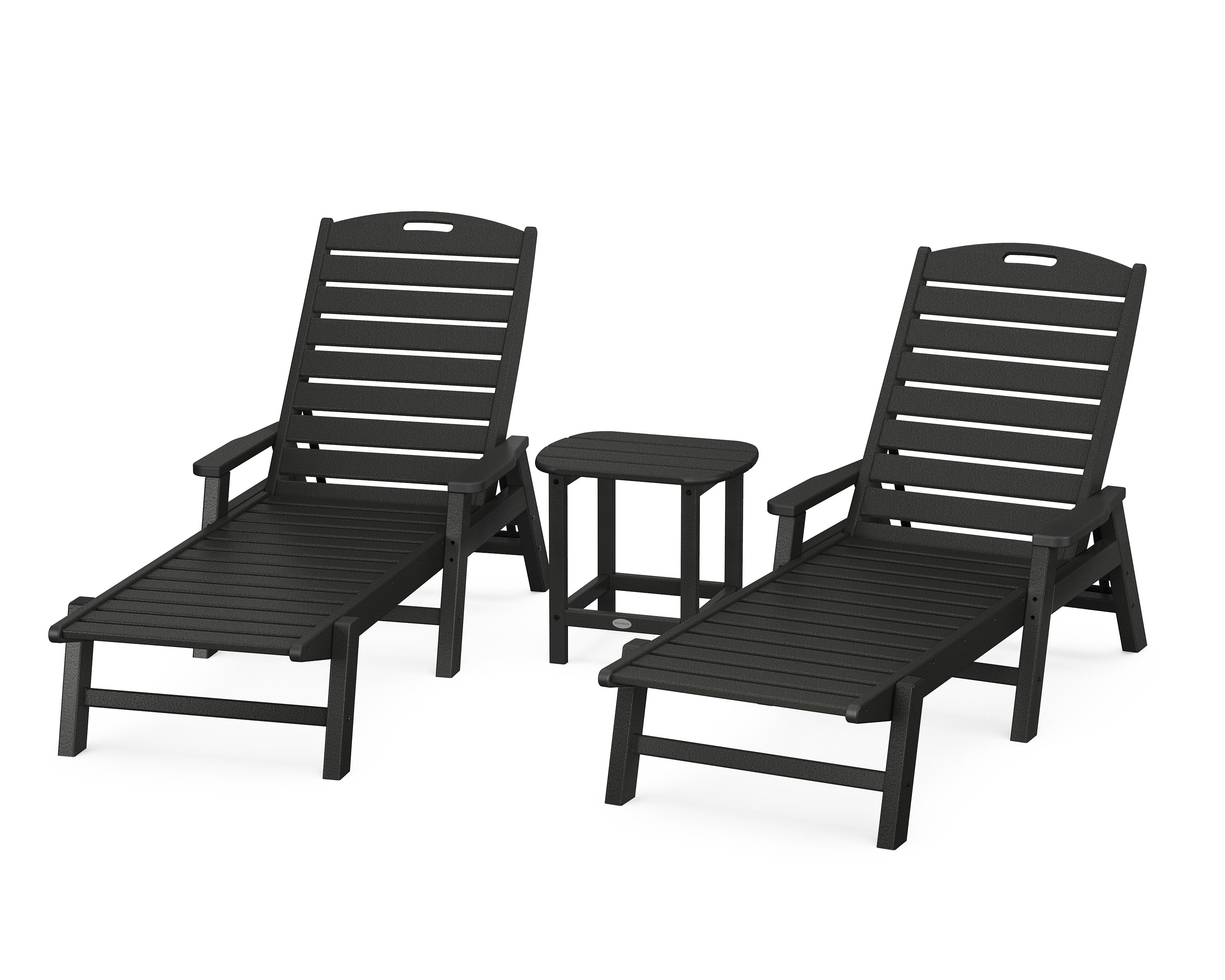 Nautical 3-Piece Chaise Lounge with Arms Set with South Beach 18" Side Table