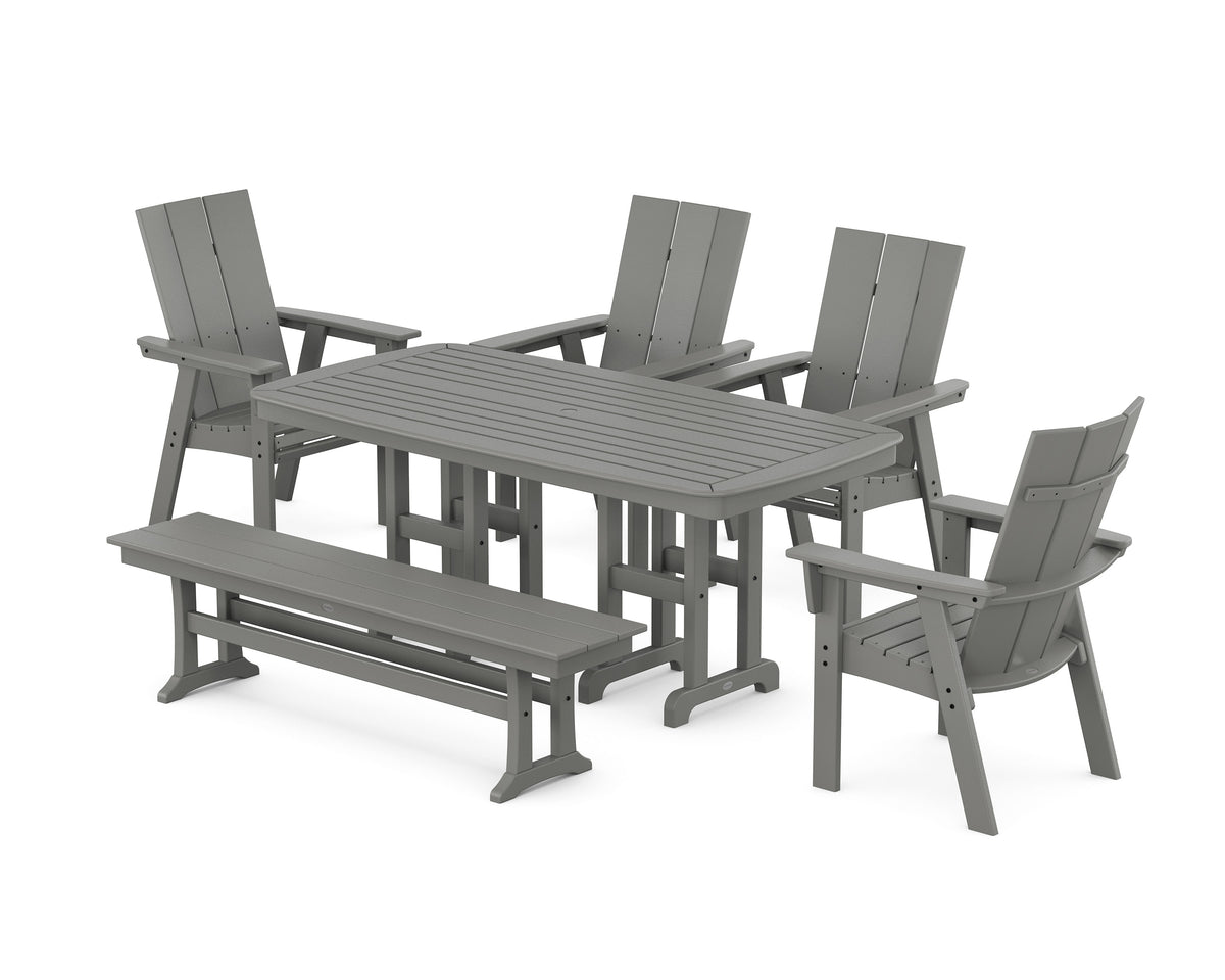 Modern Curveback Adirondack 6-Piece Dining Set with Bench