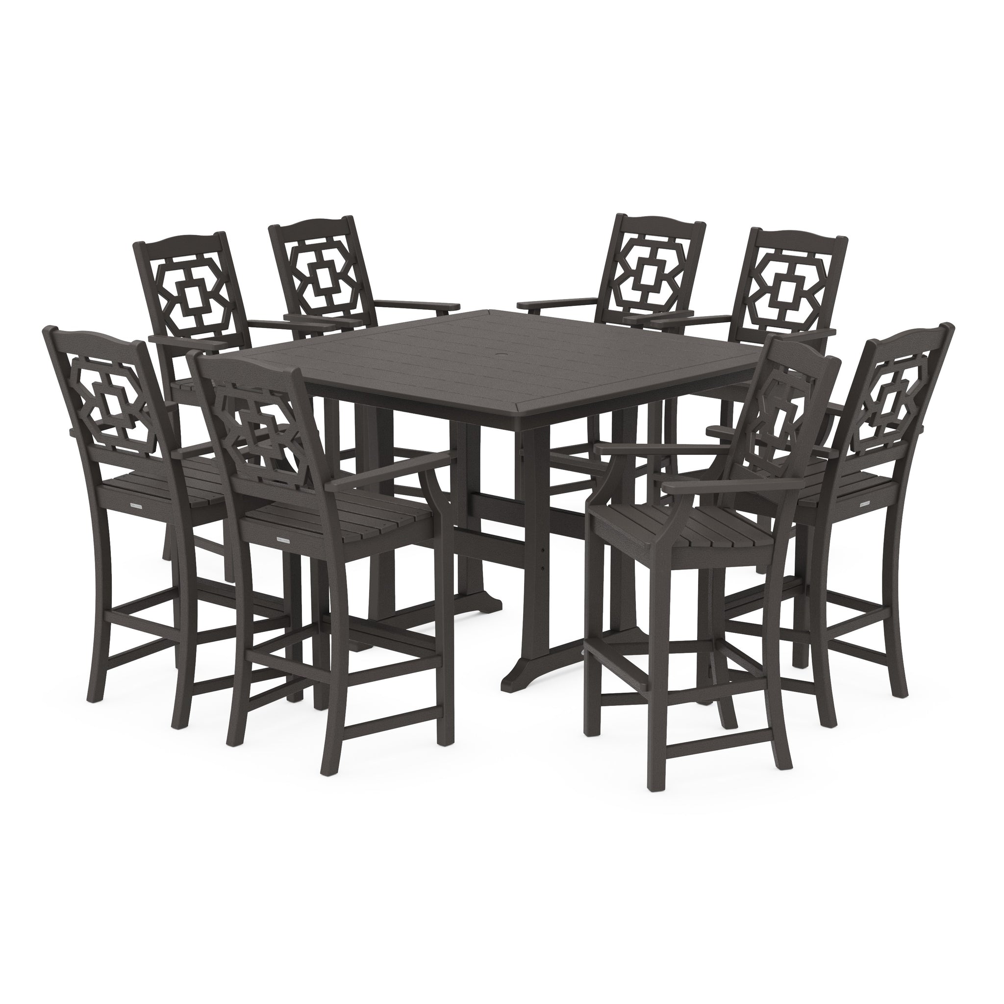 Chinoiserie 9-Piece Square Bar Set with Trestle Legs