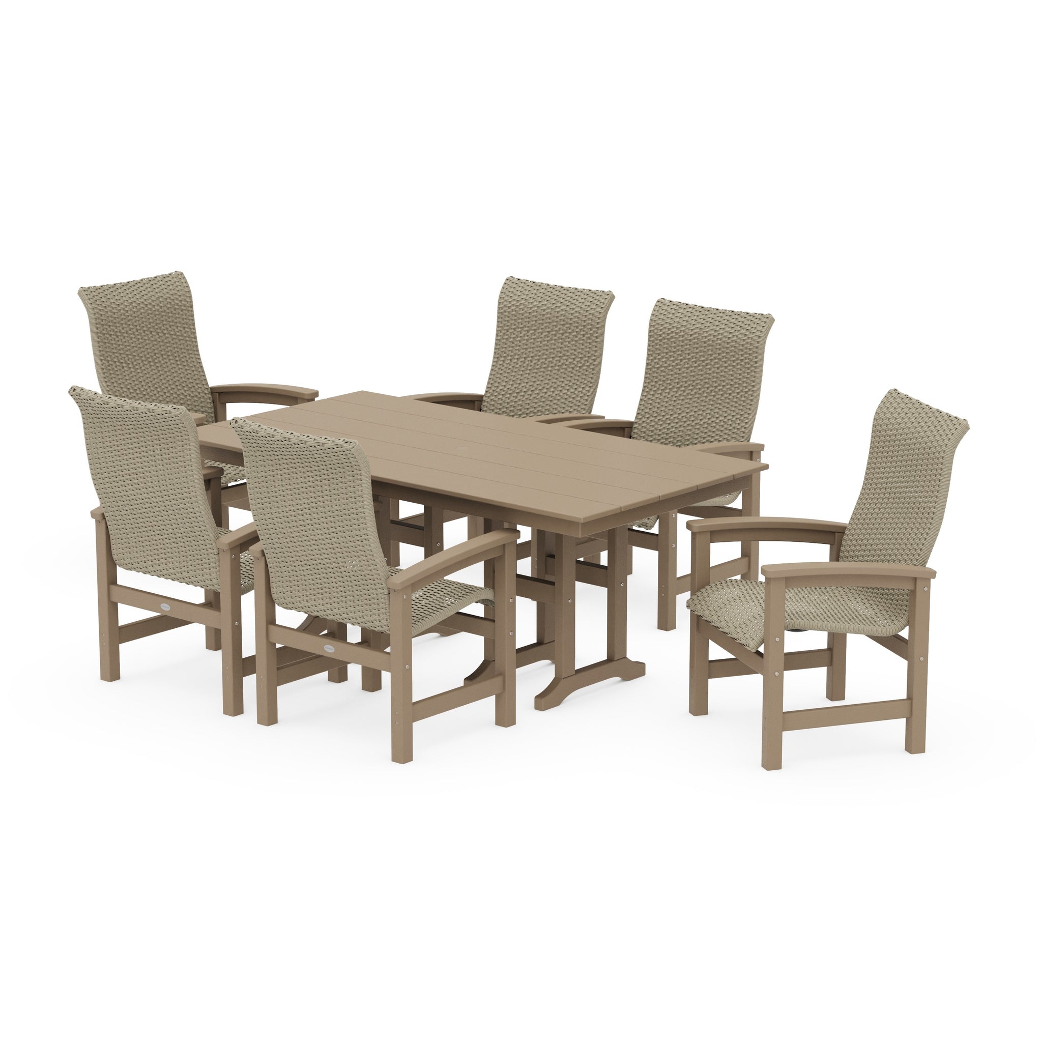 Coastal Woven High-Back Arm Chair 7-Piece Farmhouse Dining Set