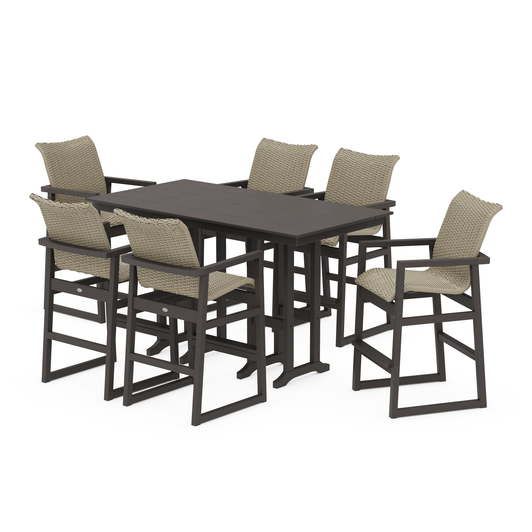 EDGE Woven Arm Chair 7-Piece Farmhouse Bar Set