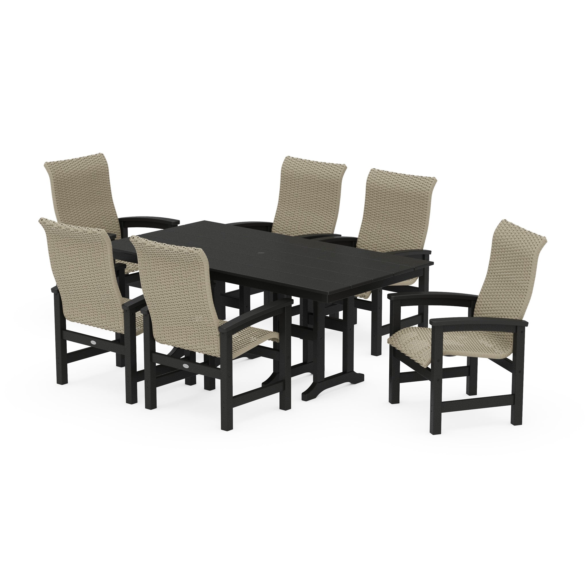 Coastal Woven High-Back Arm Chair 7-Piece Farmhouse Dining Set