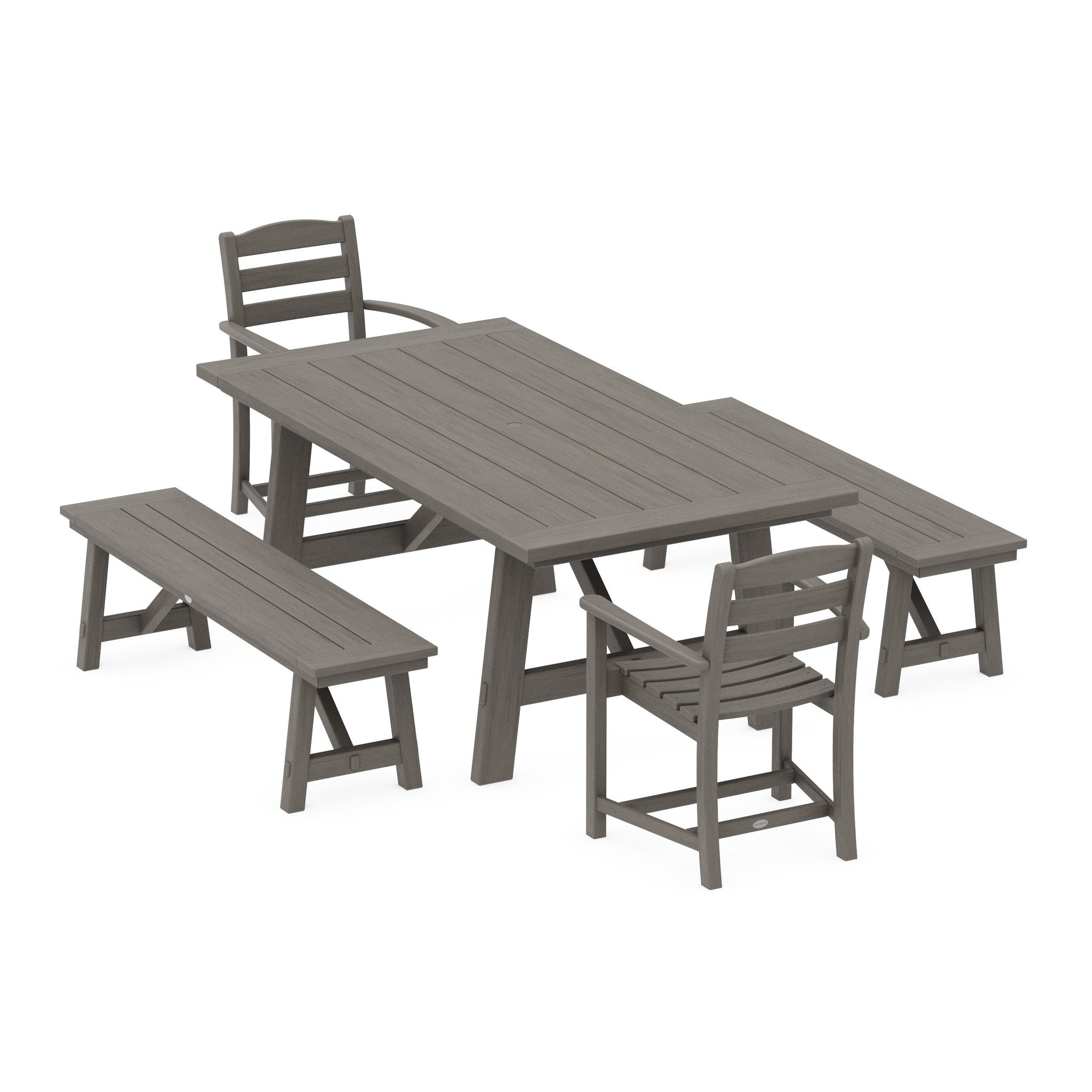La Casa Café 5-Piece Rustic Farmhouse Dining Set With Benches