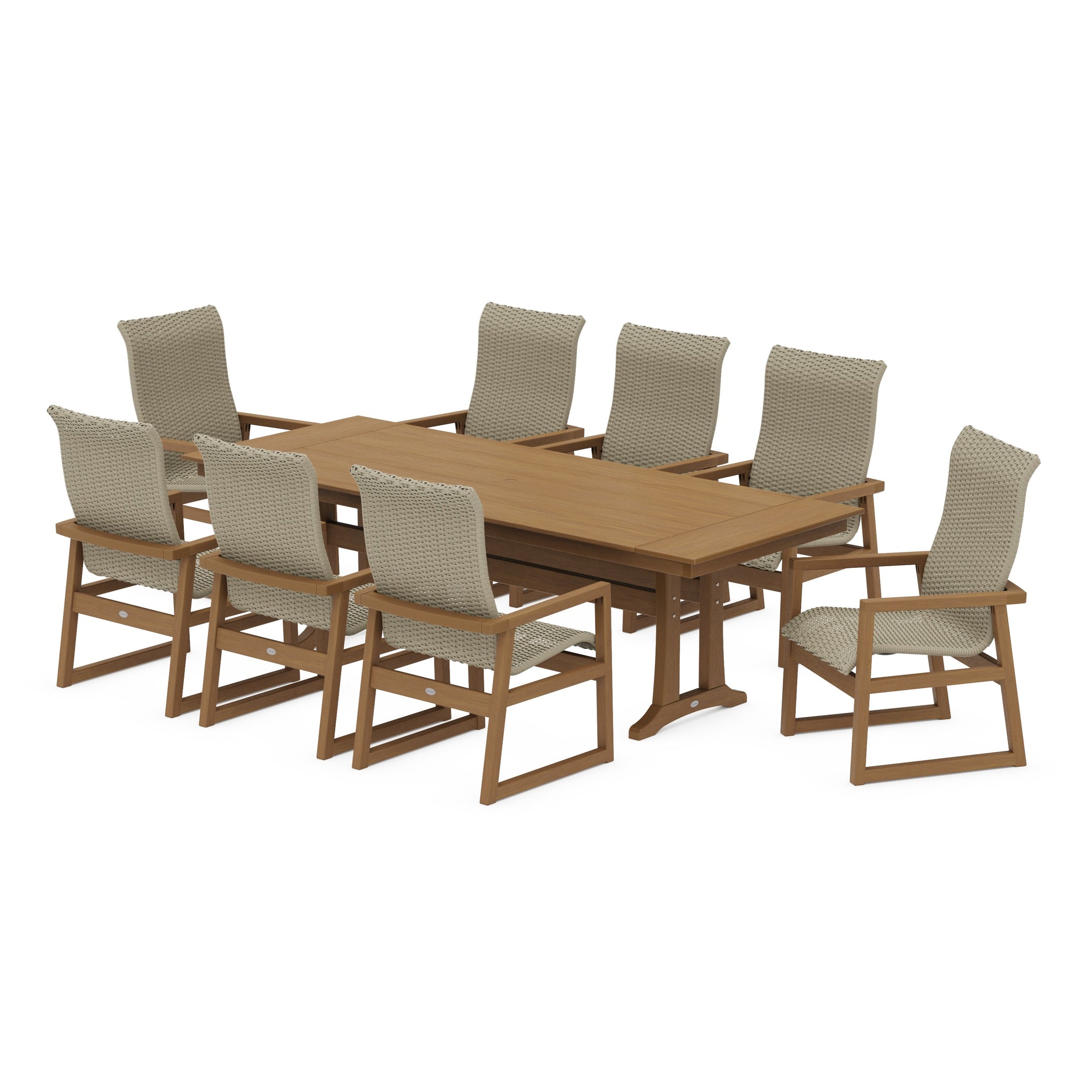 EDGE Woven Highback 9-Piece Farmhouse Dining Set with Trestle Legs