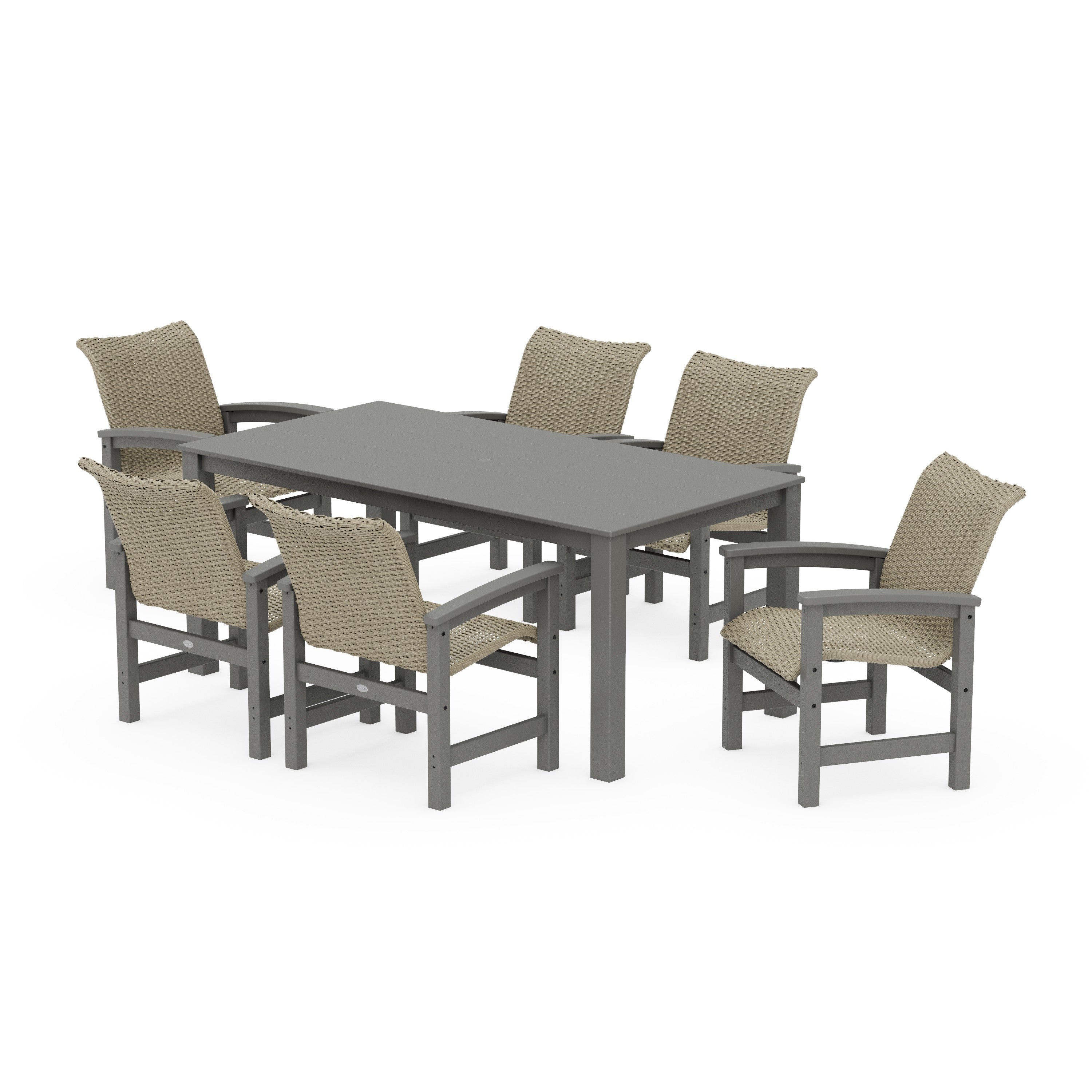 Coastal Woven Arm Chair 7-Piece Parsons Dining Set