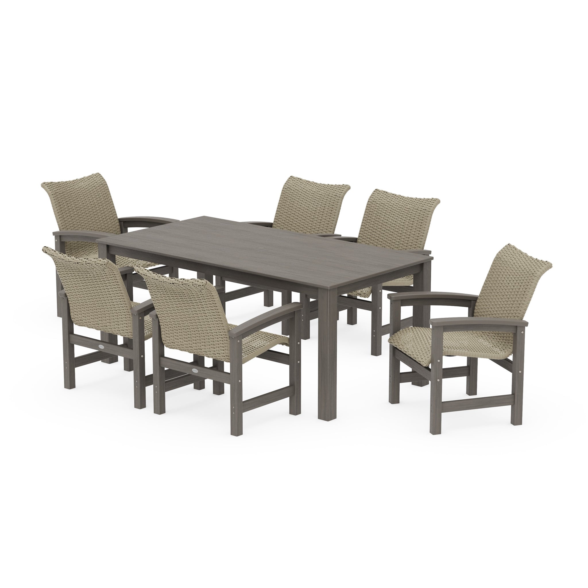 Coastal Woven Arm Chair 7-Piece Parsons Dining Set