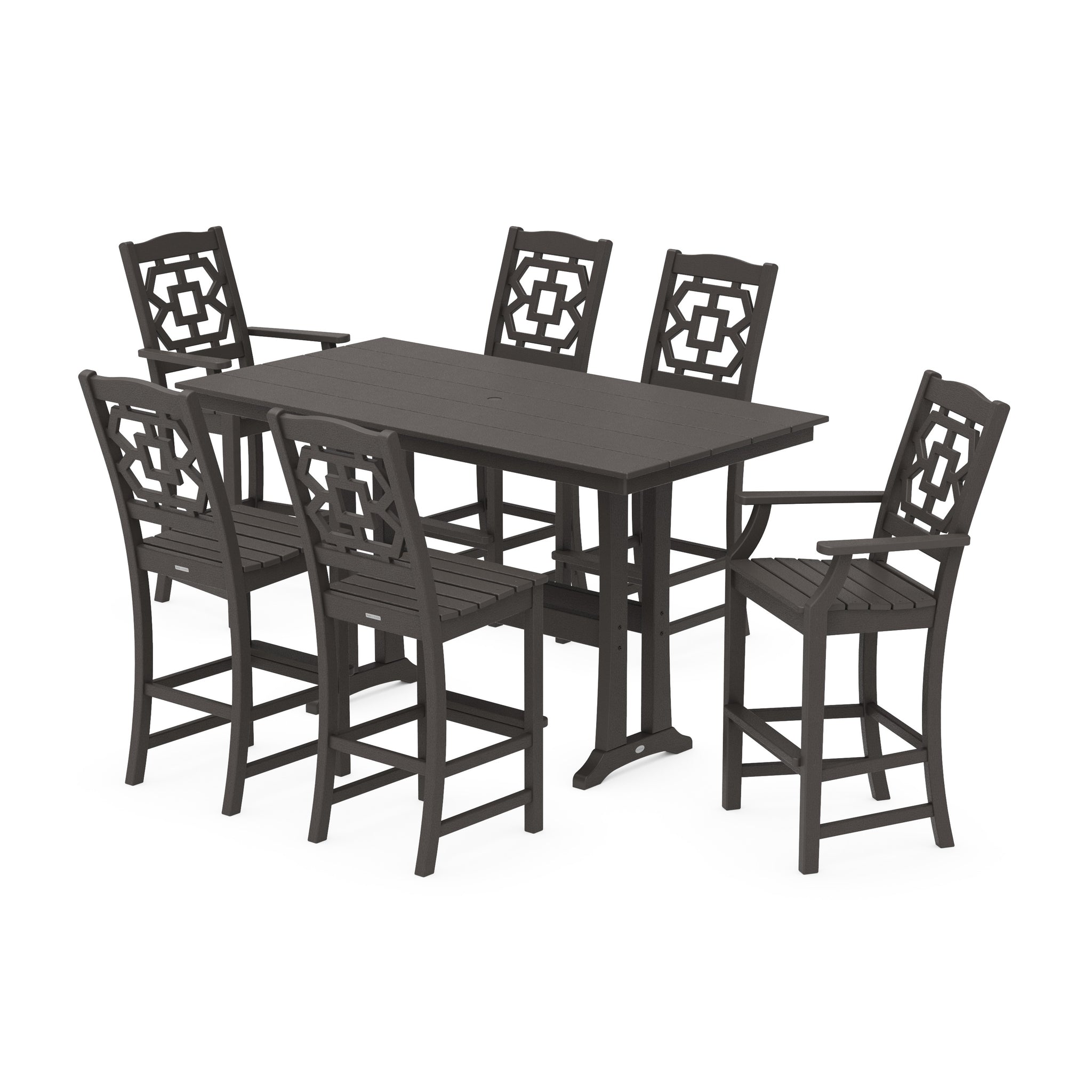 Chinoiserie 7-Piece Farmhouse Bar Set with Trestle Legs