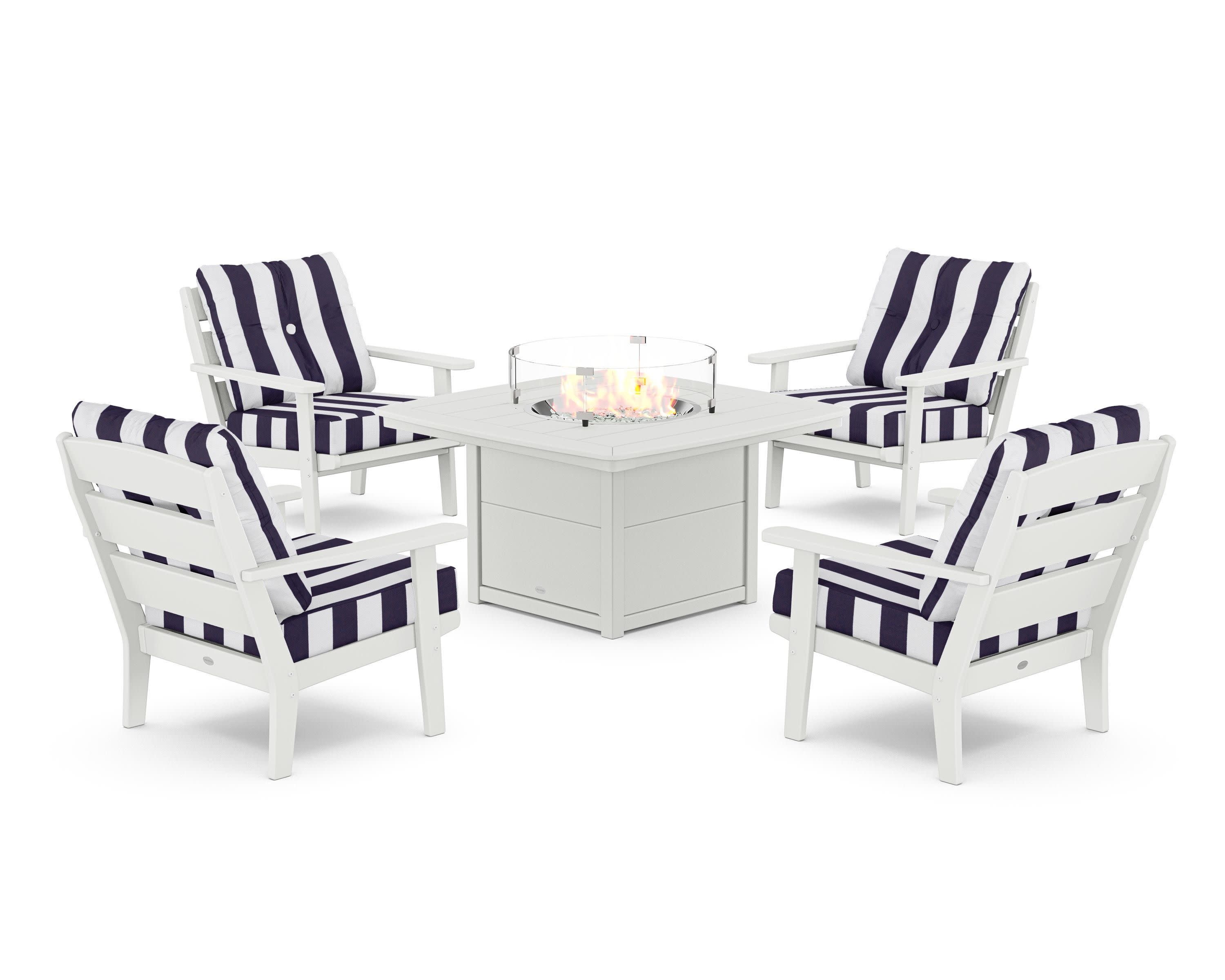 Lakeside 5-Piece Deep Seating Set with Nautical Fire Pit Table