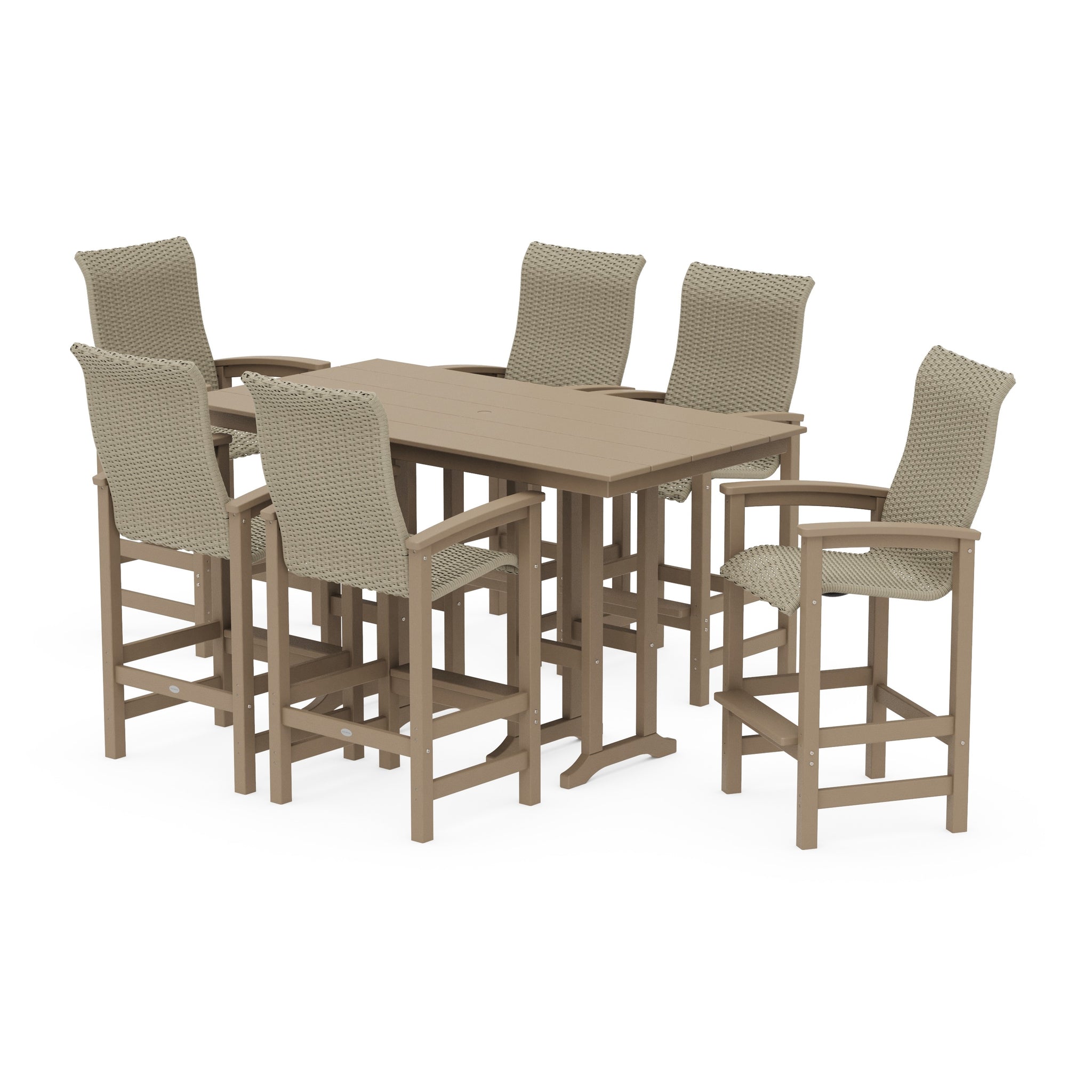 Coastal Woven High-Back Arm Chair 7-Piece Farmhouse Bar Set