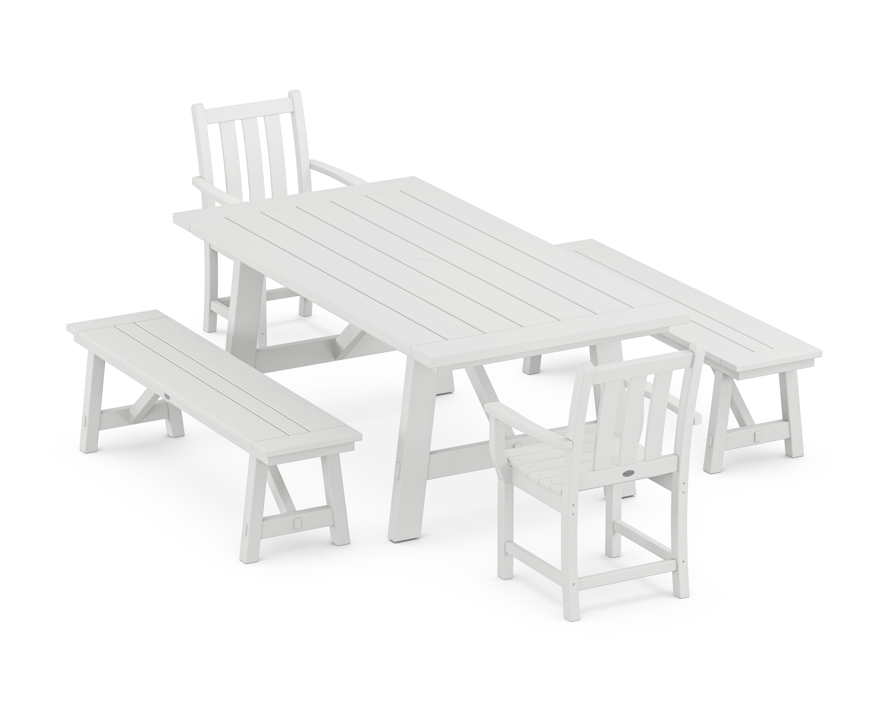 Traditional Garden 5-Piece Rustic Farmhouse Dining Set With Benches