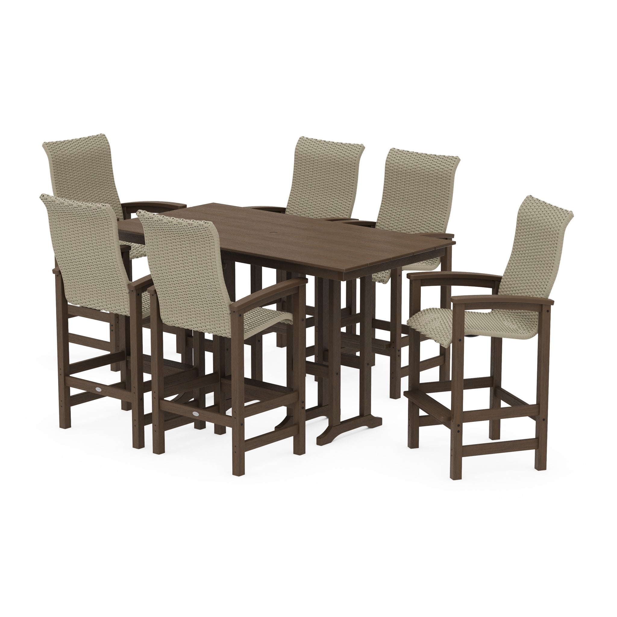 Coastal Woven High-Back Arm Chair 7-Piece Farmhouse Bar Set