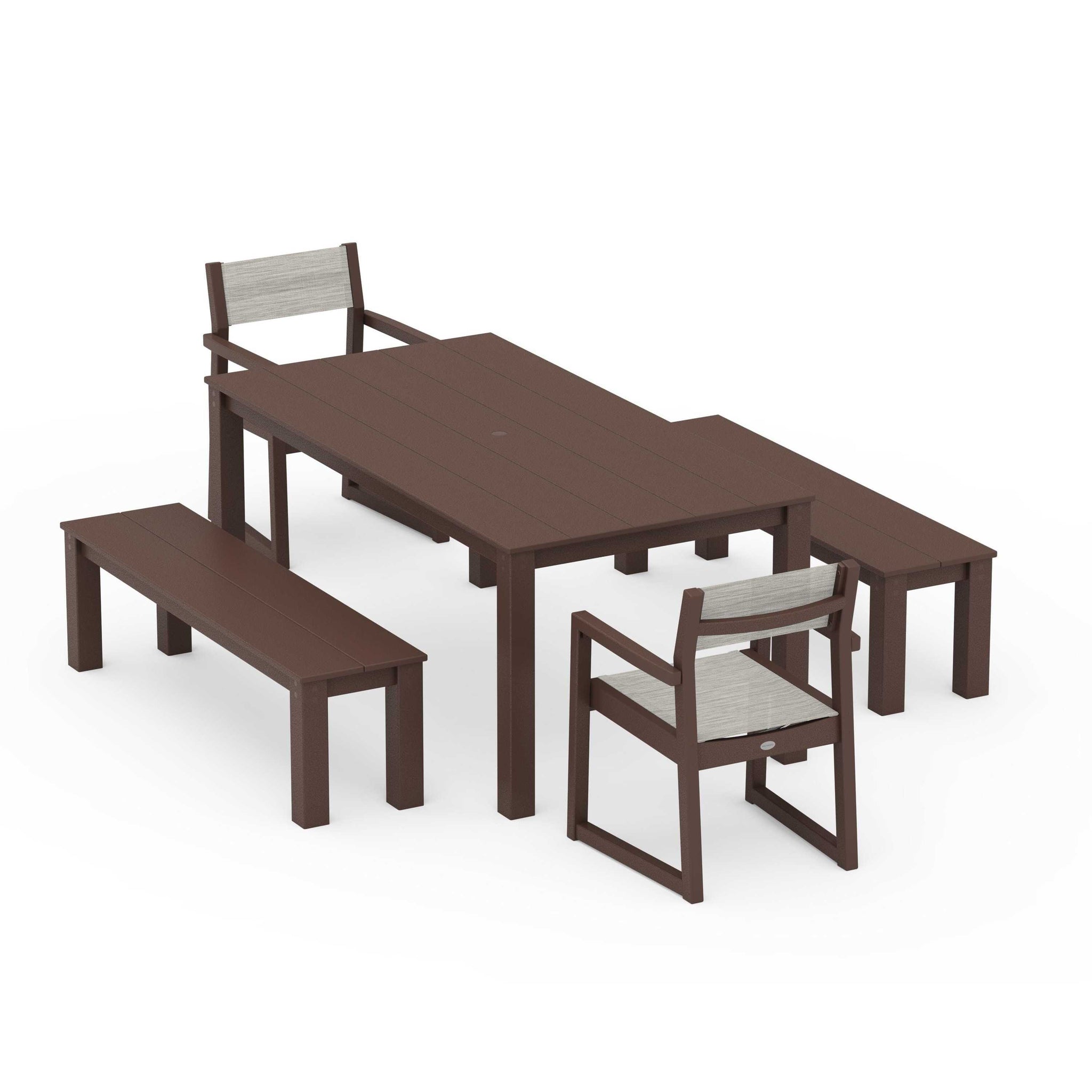EDGE Sling Arm Chair 5-Piece Parsons Dining Set with Benches