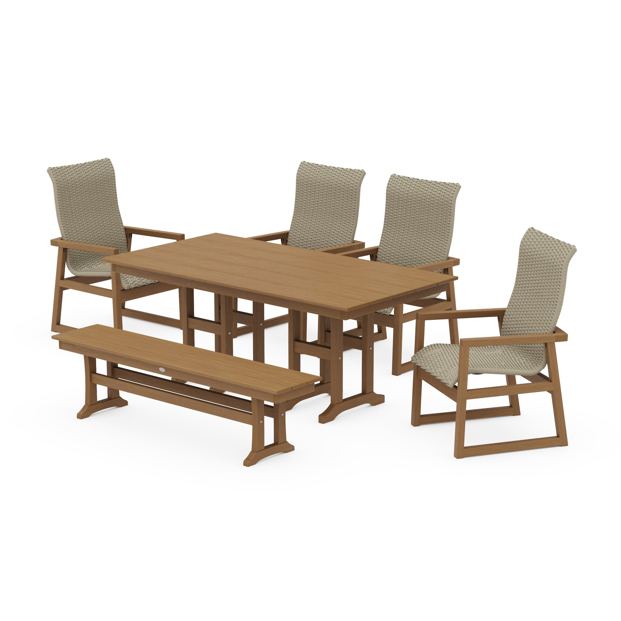 EDGE Woven Highback 6-Piece Farmhouse Dining Set with Bench