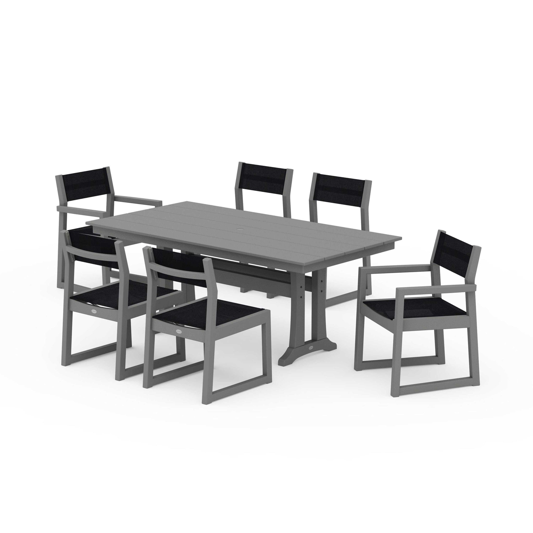 EDGE Sling 7-Piece Farmhouse Trestle Dining Set