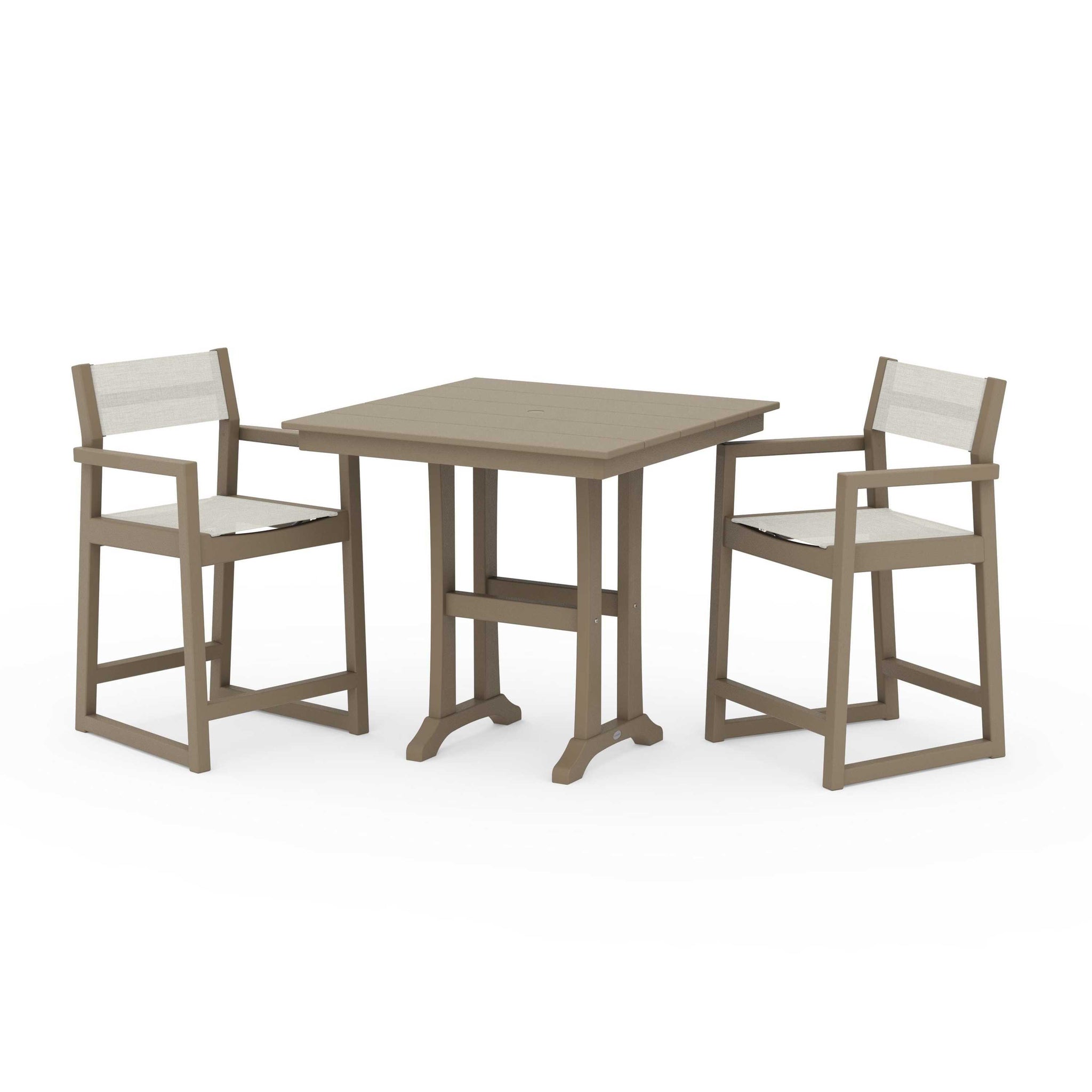 EDGE Sling Arm Chair 3-Piece Farmhouse Counter Set with Trestle Legs