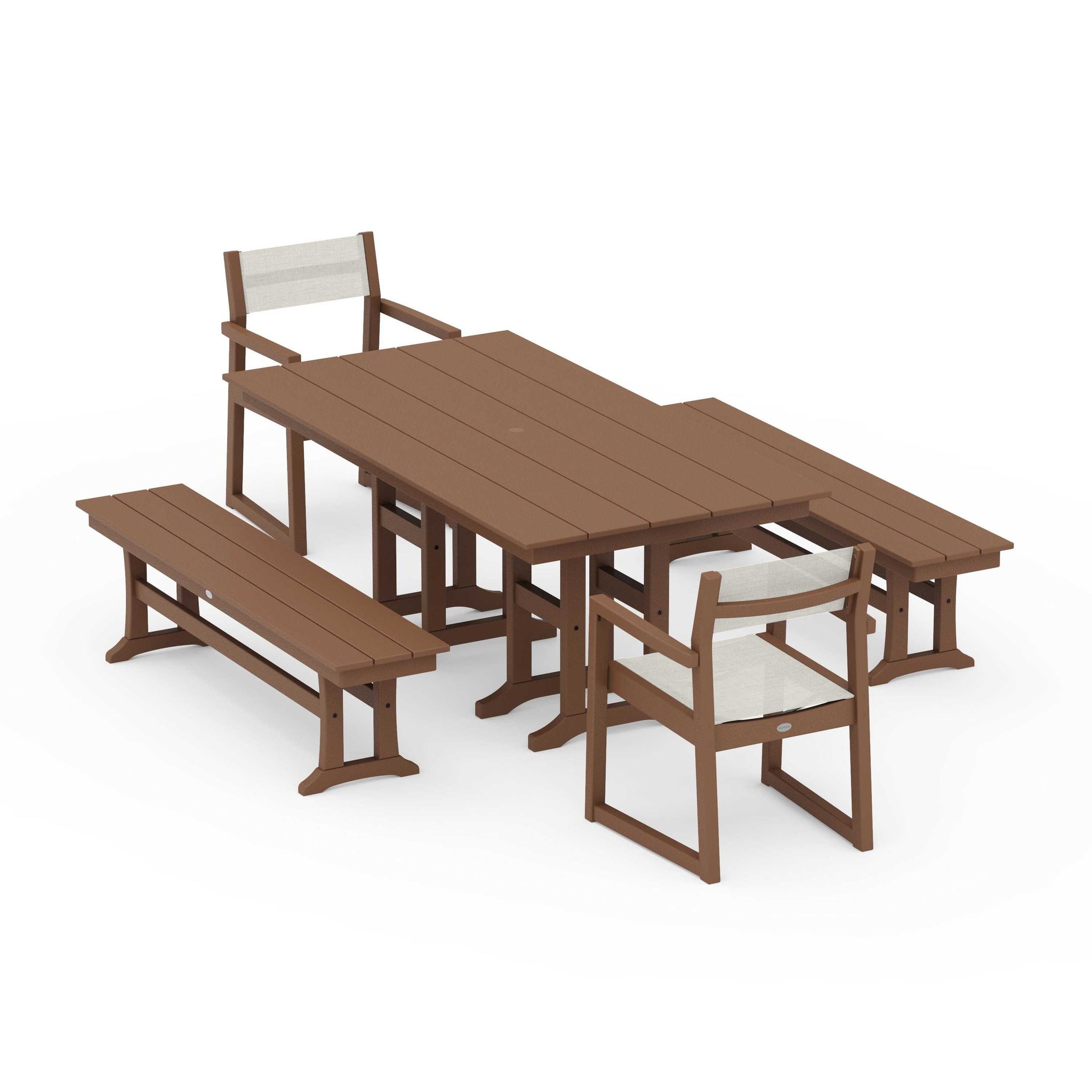 EDGE Sling Arm Chair 5-Piece Farmhouse Dining Set with Benches