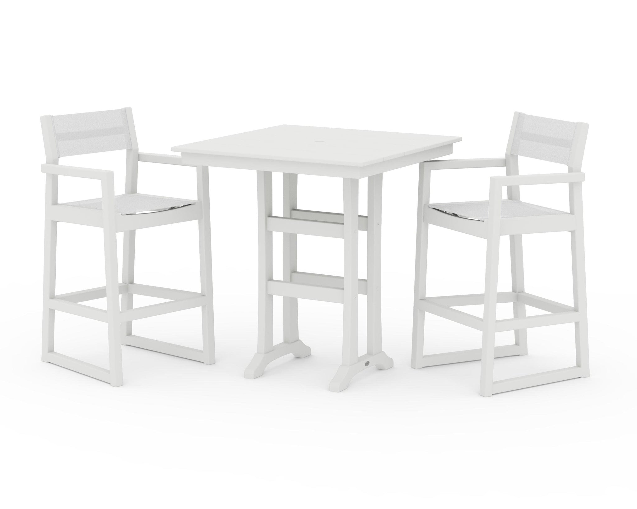EDGE Sling Arm Chair 3-Piece Farmhouse Bar Set with Trestle Legs