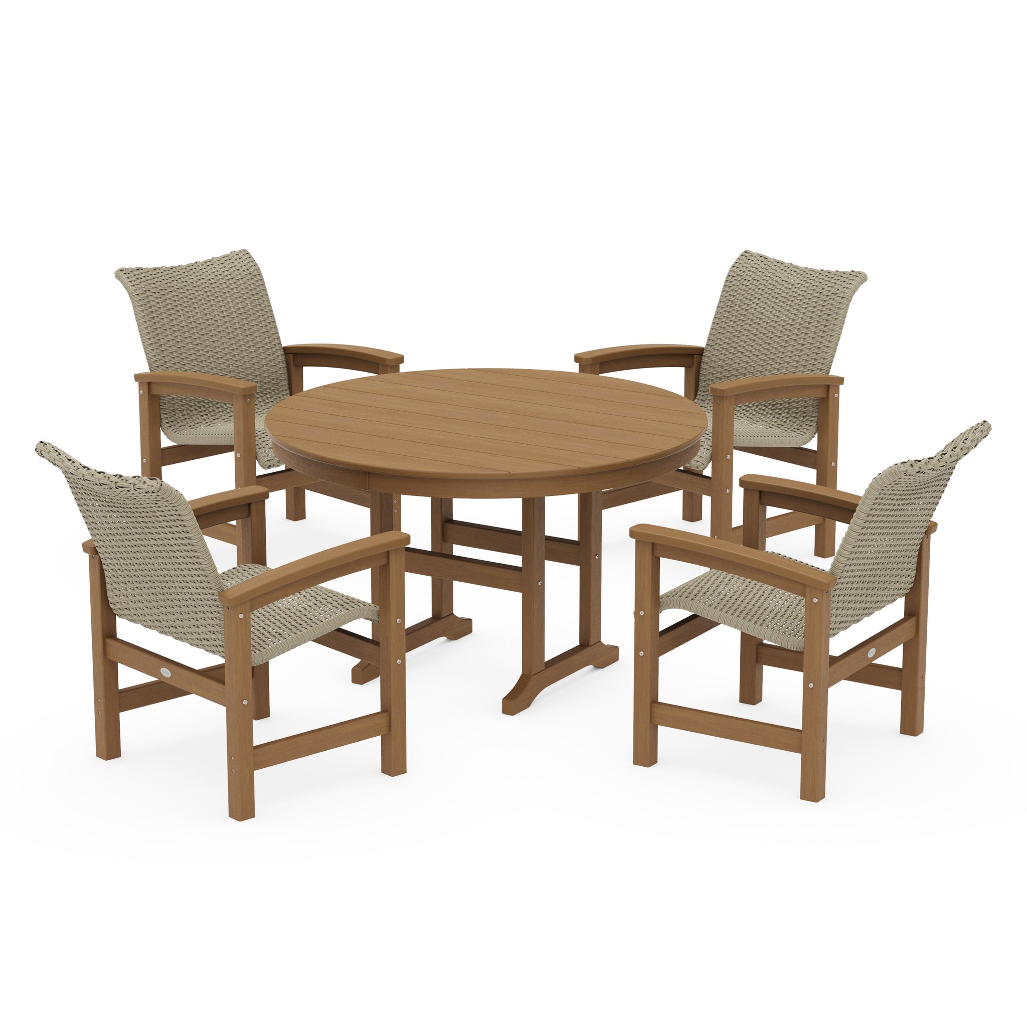 Coastal Woven 5-Piece Round Farmhouse Dining Set