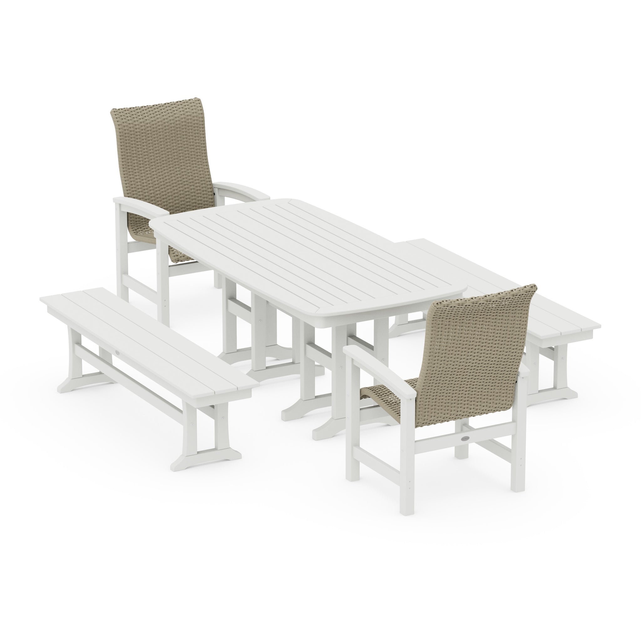 Coastal Woven High-Back 5-Piece Dining Set with Benches