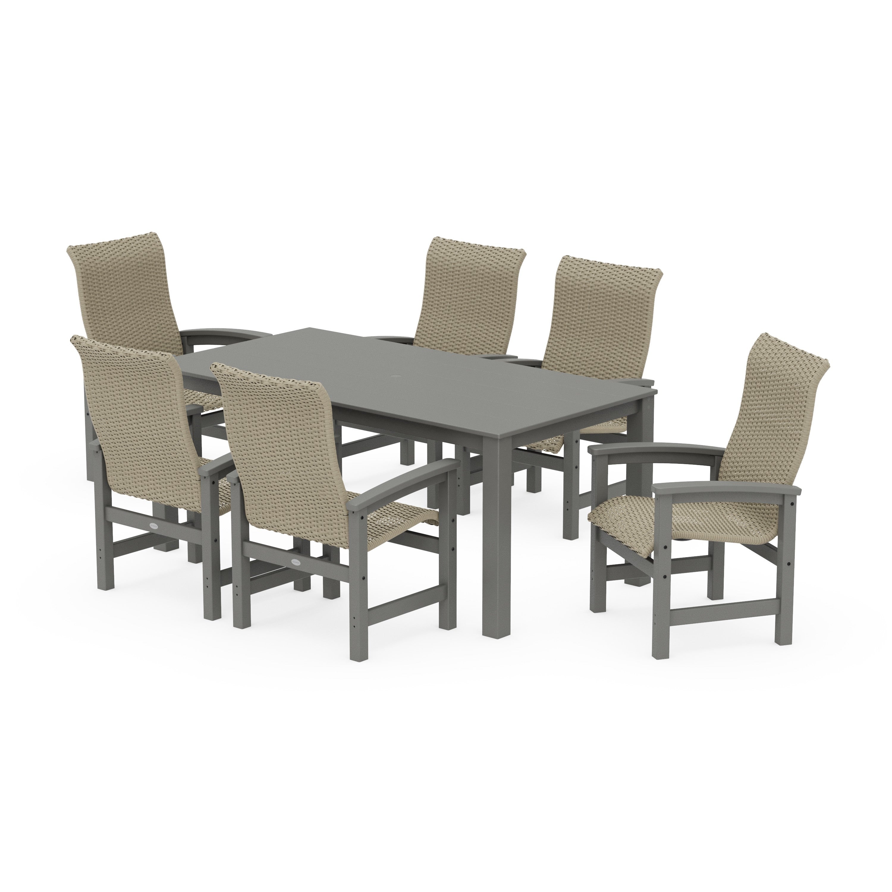 Coastal Woven High-Back Arm Chair 7-Piece Parsons Dining Set