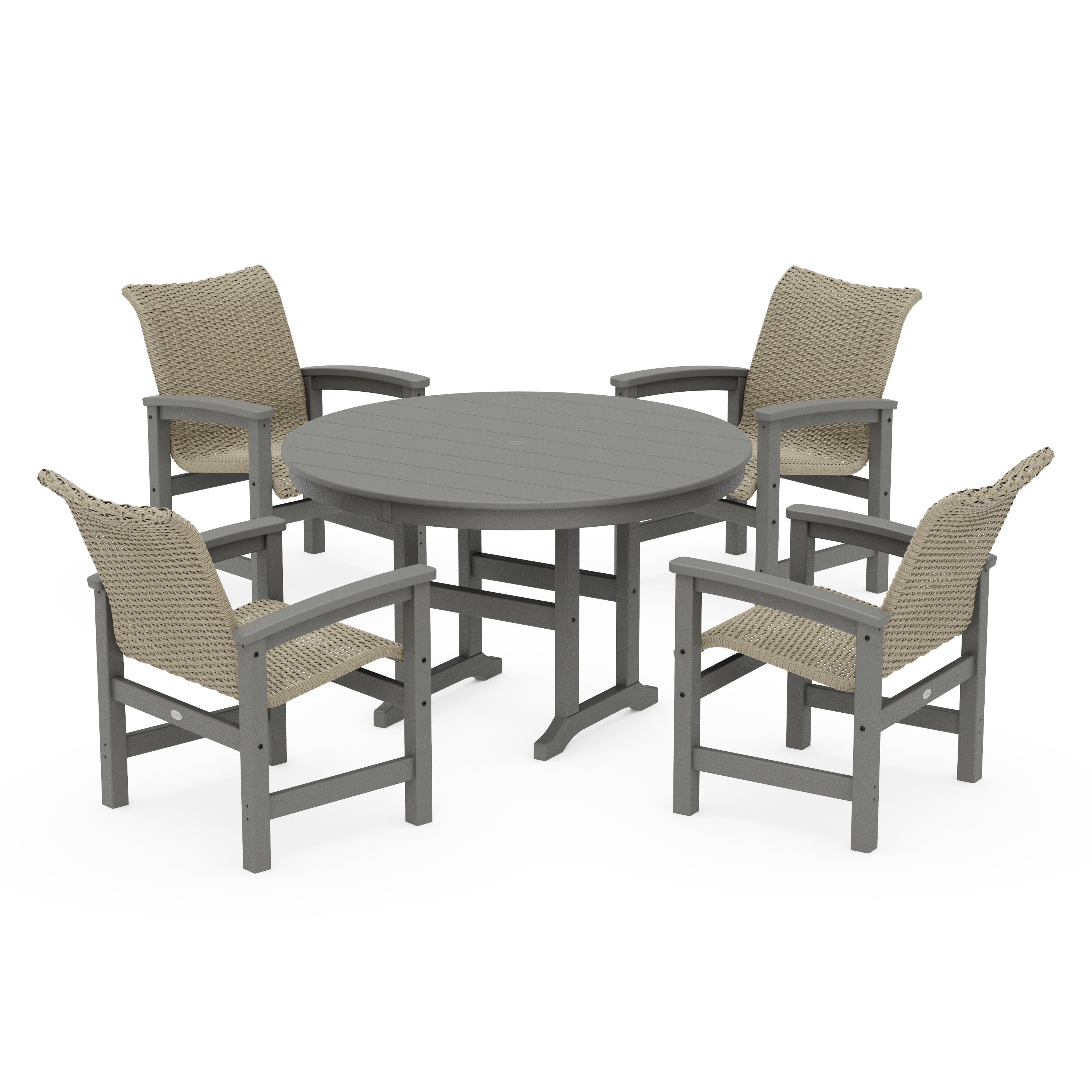 Coastal Woven 5-Piece Round Farmhouse Dining Set