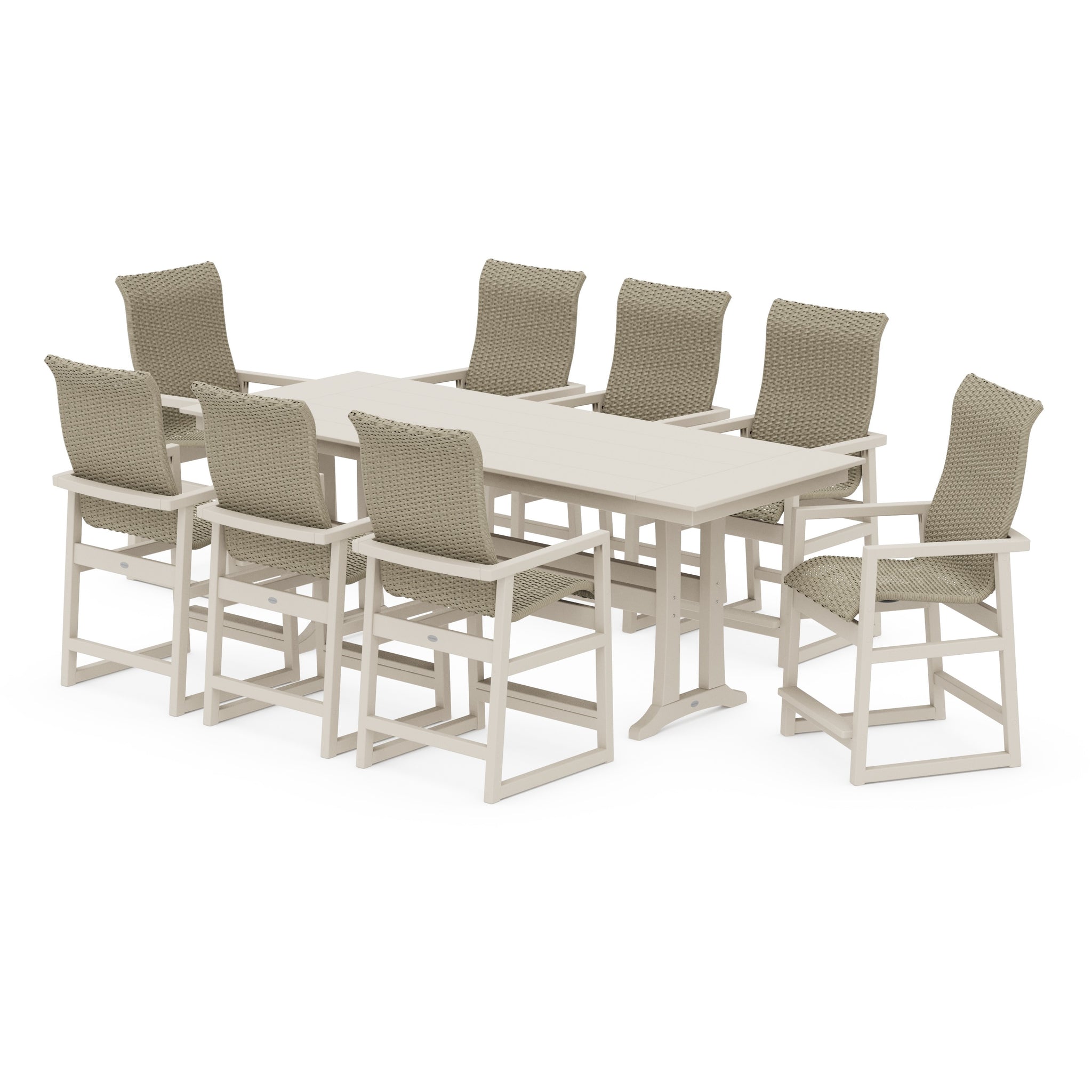 EDGE Woven Highback 9-Piece Farmhouse Counter Set with Trestle Legs